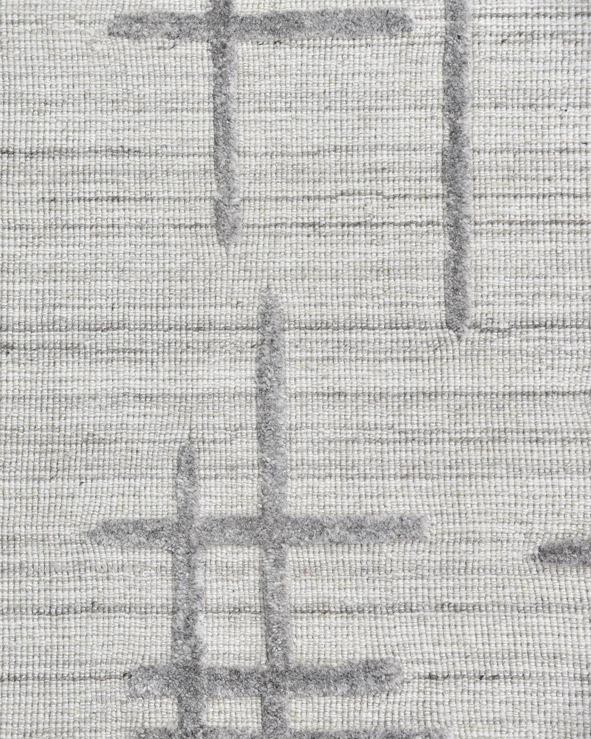 Moderner geometrischer handgewebter Teppich in Hellgrau, 8 x 10 (Indisch) im Angebot