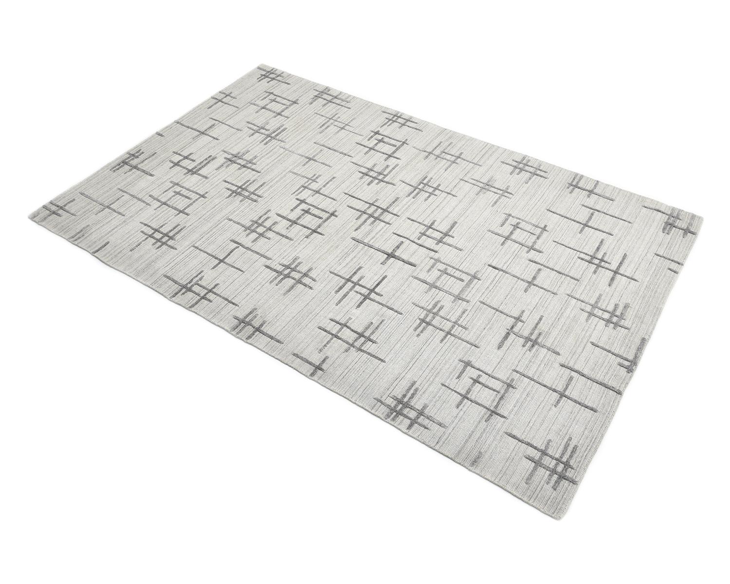 Moderner geometrischer handgewebter Teppich in Hellgrau, 8 x 10 im Angebot 1