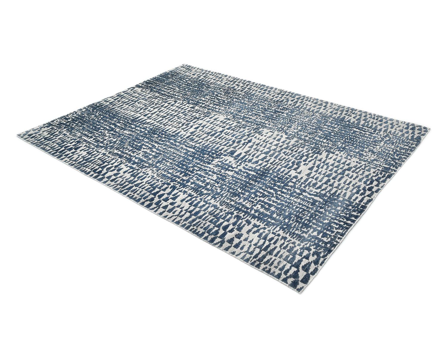 Solo Rugs Modern Geometric Hand Loomed Blue Area Rug For Sale 1