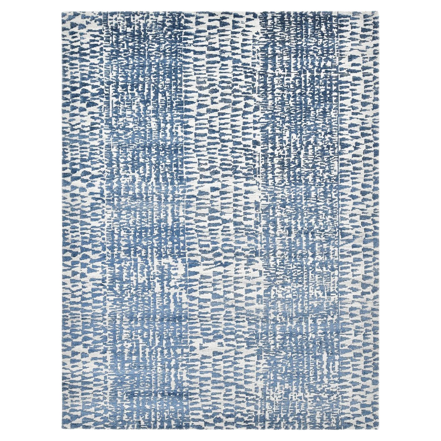 Moderner geometrischer handgefäßer blauer 8 x 10 Teppich