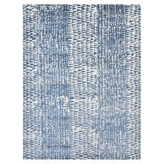 Moderner geometrischer handgefäßer blauer 8 x 10 Teppich