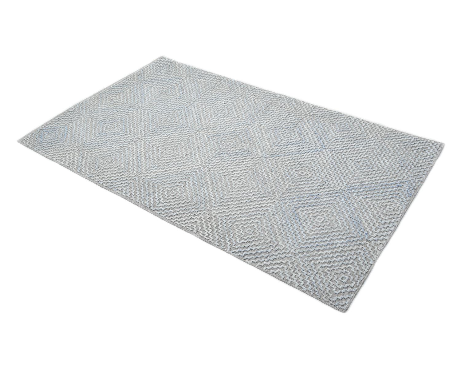 Moderner geometrischer handgefäßer grauer 5 x 8 Teppich im Angebot 1