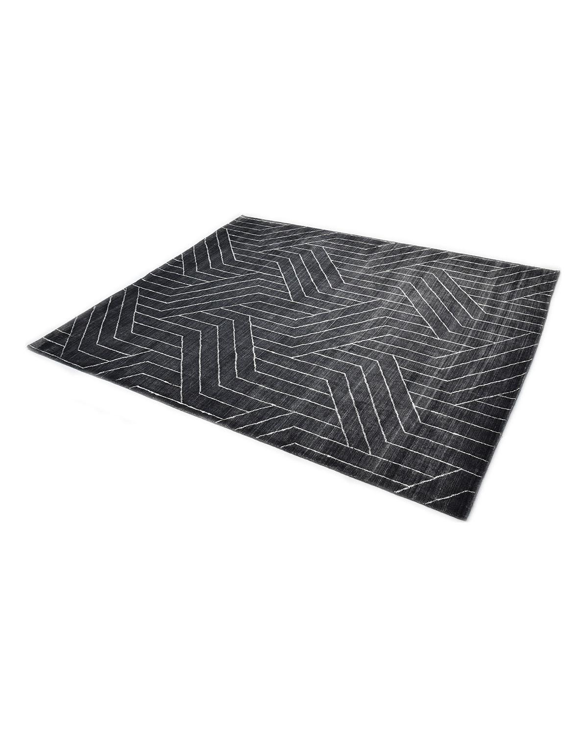 Solo Rugs Moderner Geometrischer Handgewobener Grauer 9 x 12 Bereich Teppich (Baumwolle) im Angebot