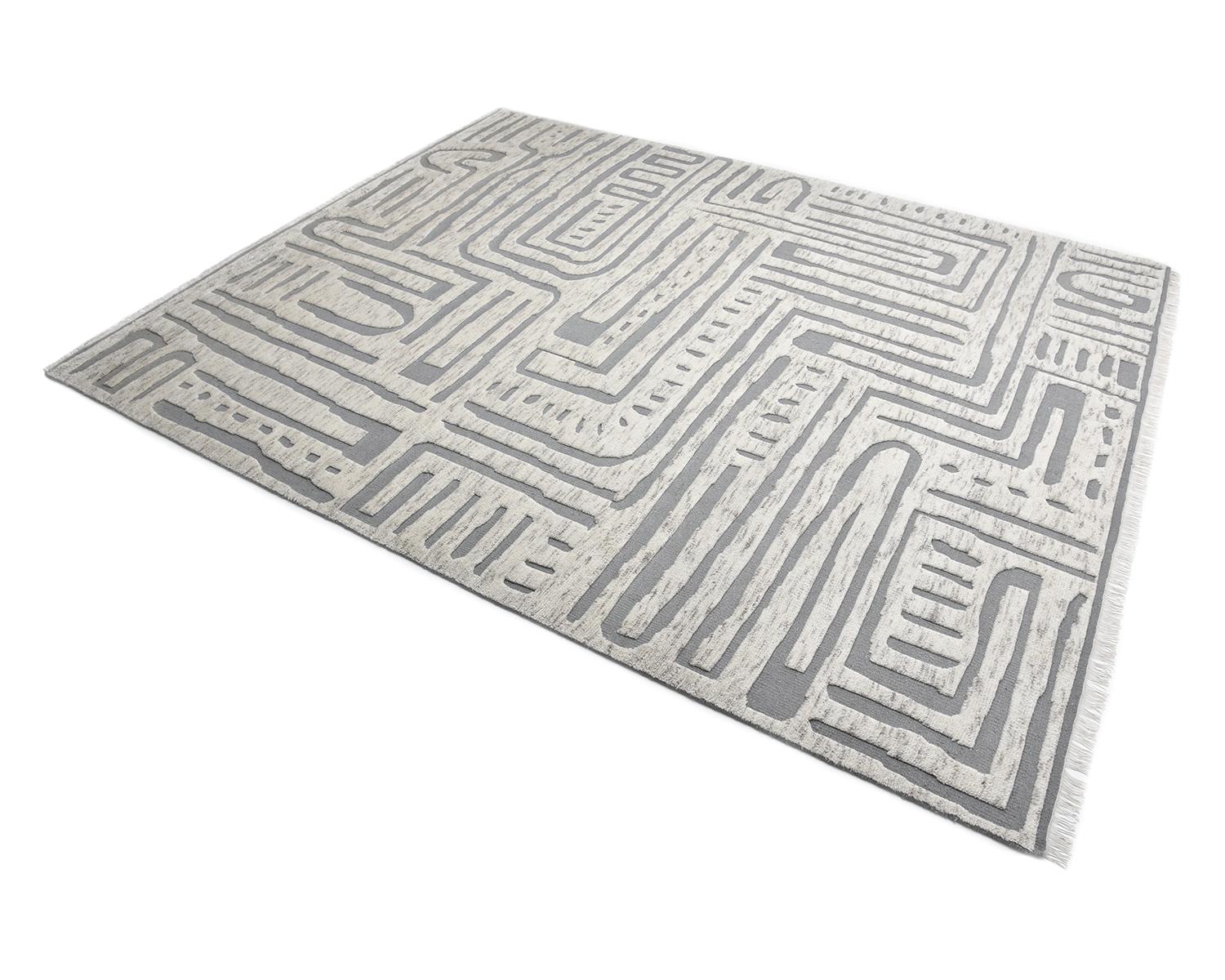 Solo Rugs Modern Oriental Hand Knotted Ivory Area Rug For Sale 1