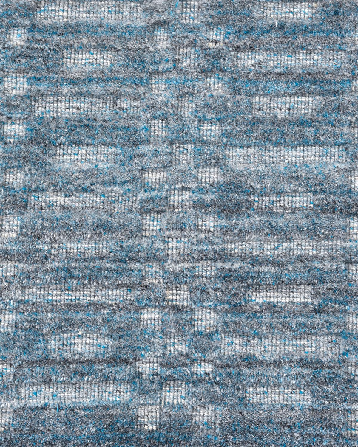 Indian Solo Rugs Modern Solid Hand Loomed Blue Area Rug For Sale