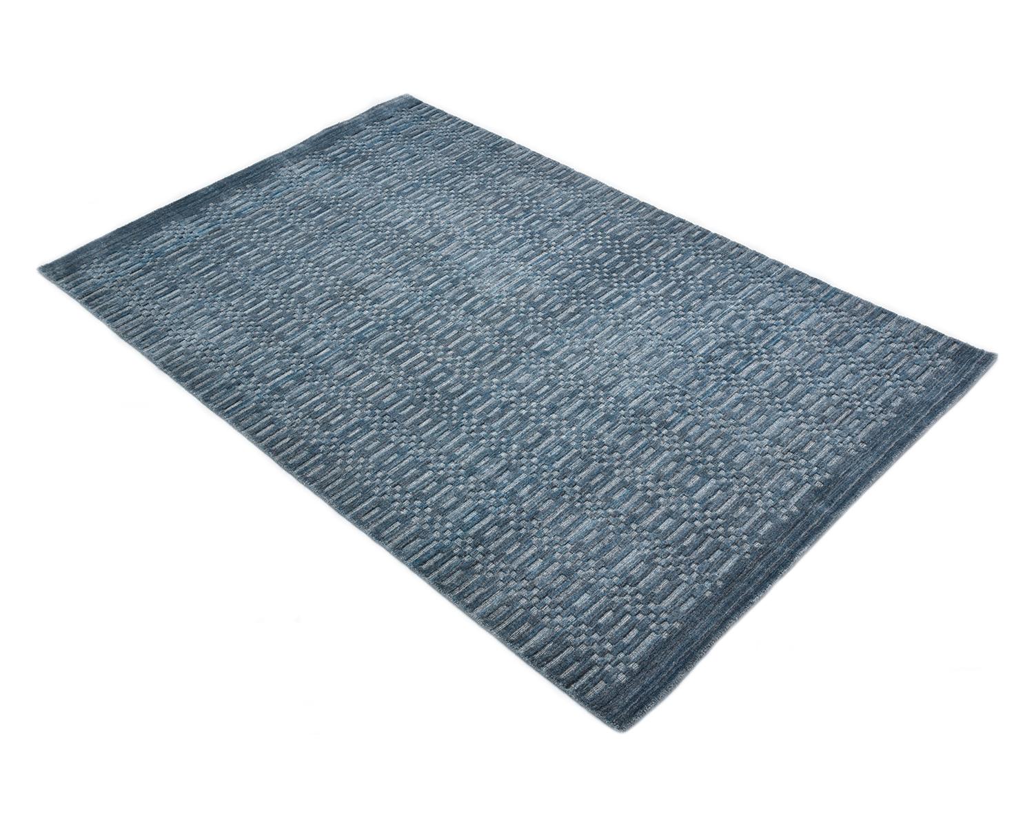 Solo Rugs Tapis moderne solide tissé à la main bleu 9 x 12 en vente 1