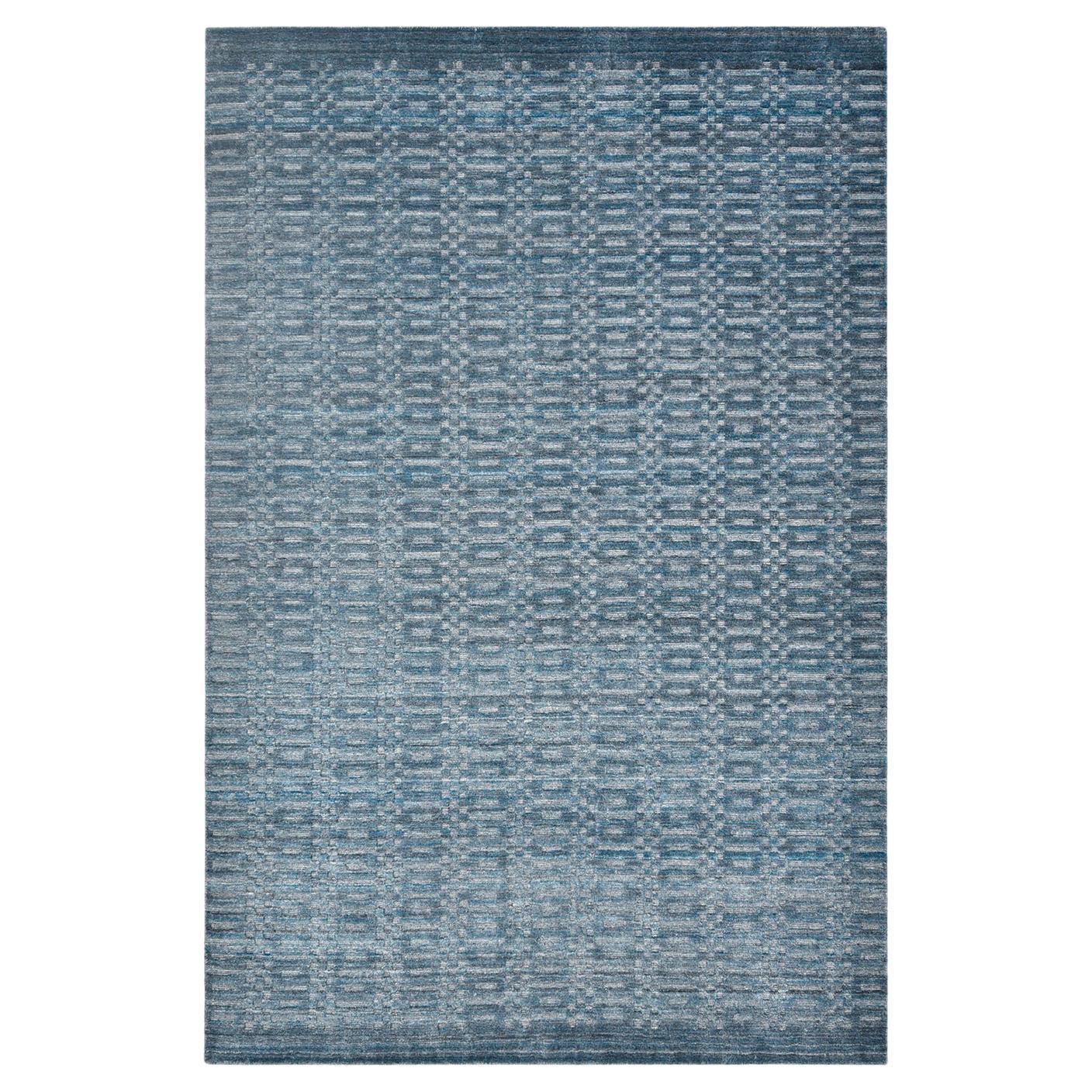 Solo Rugs Tapis moderne solide tissé à la main bleu 9 x 12