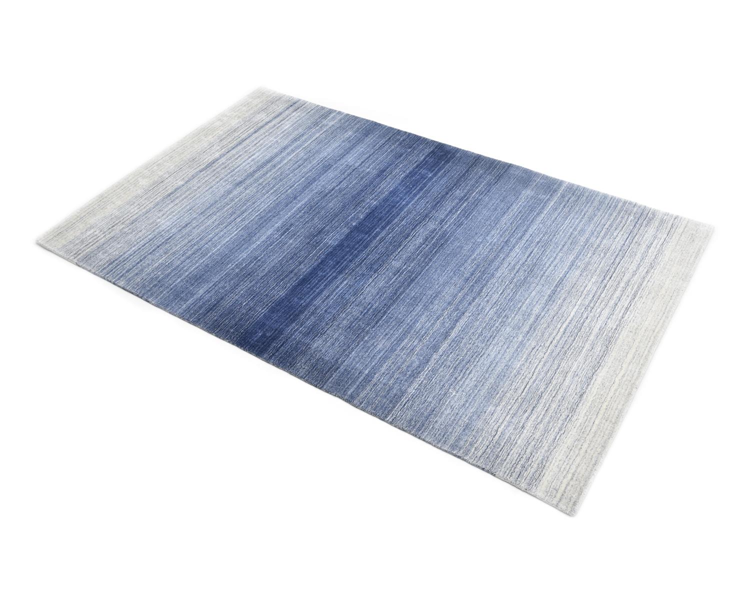 Solo Rugs Modern Striped Hand Loom Blue Area Rug For Sale 1