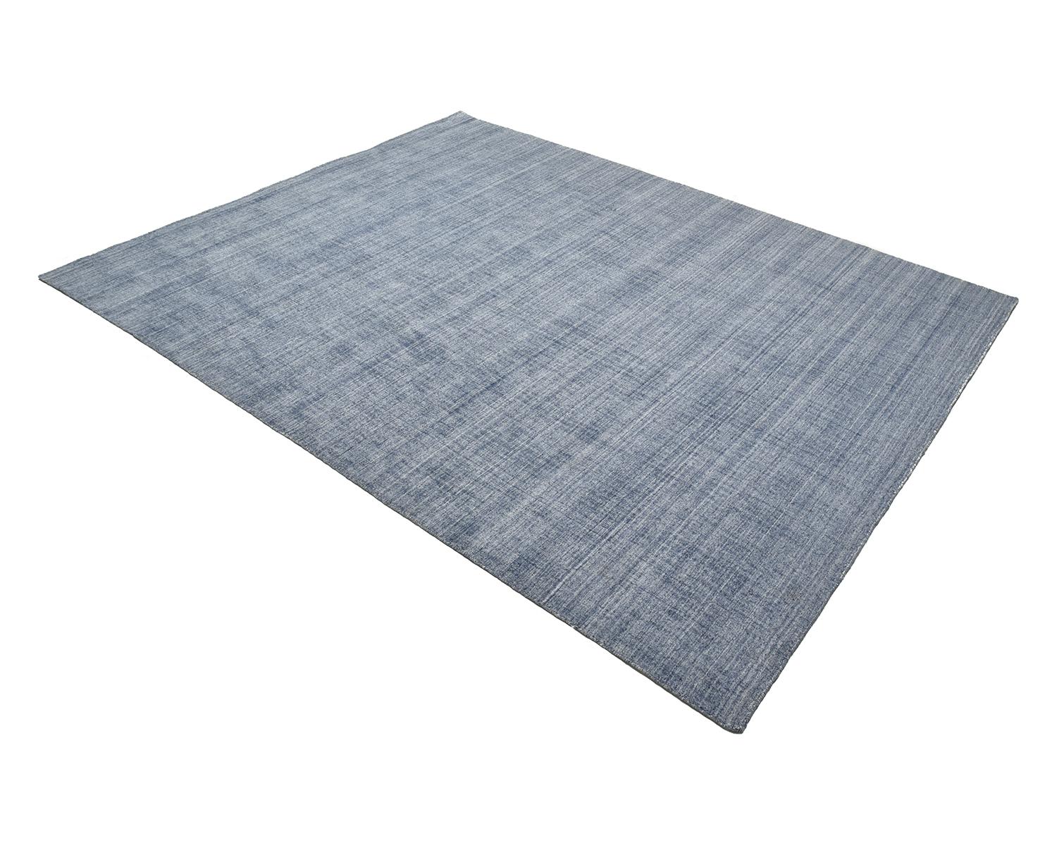 Solo Rugs Modern Striped Hand Loomed Blue Area Rug For Sale 1