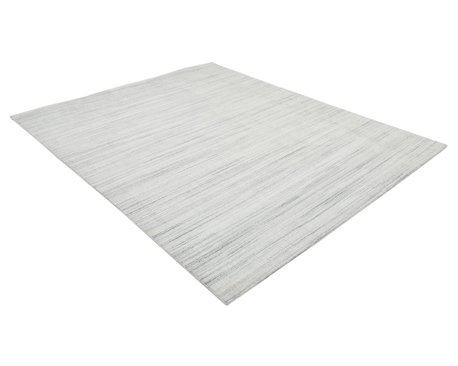 Solo Rugs Modern Striped Hand Loomed Grey Area Rug For Sale 1