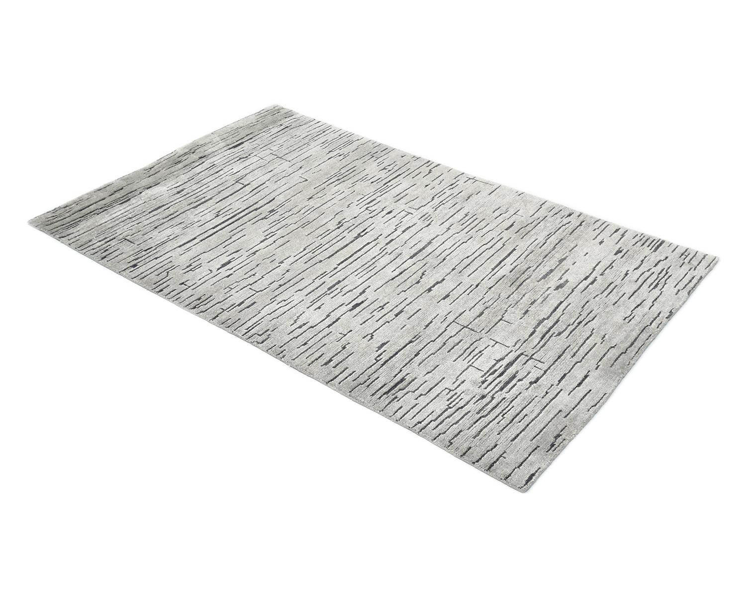Solo Rugs Modern Striped Hand Loomed Light Gray Area Rug For Sale 1