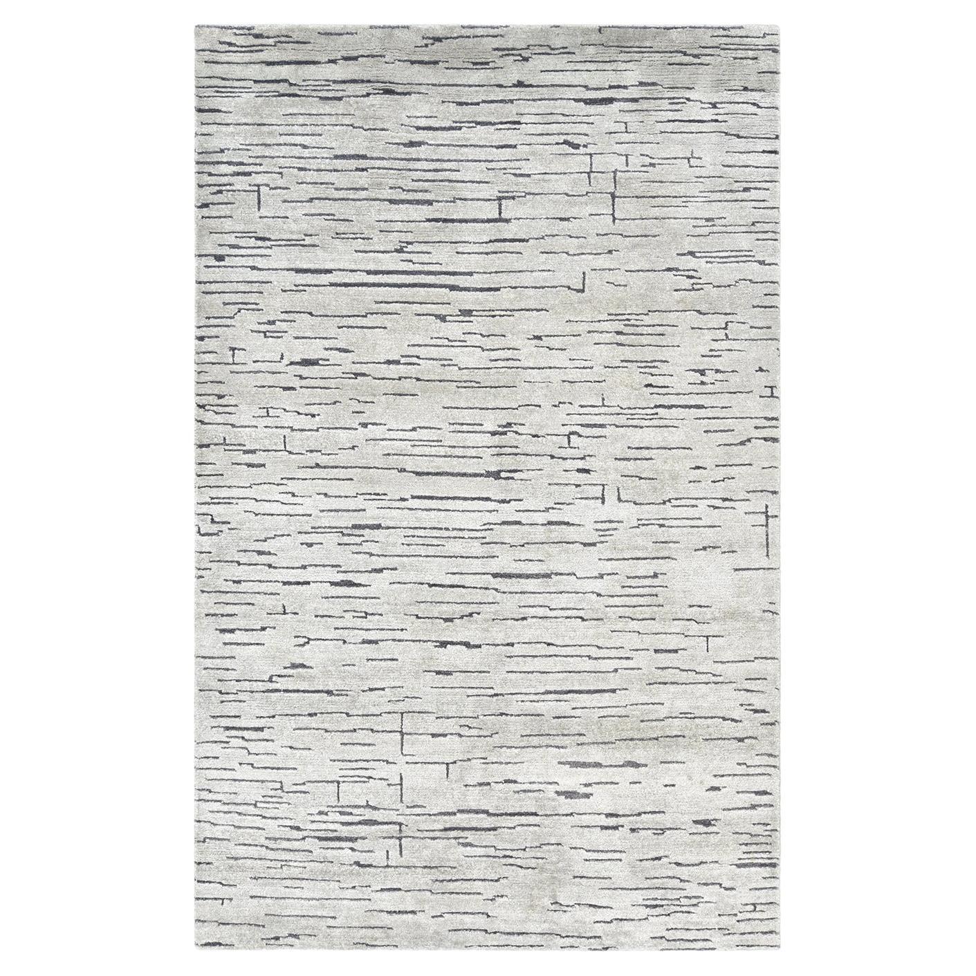 Solo Rugs Modern Striped Hand Loomed Light Gray Area Rug For Sale