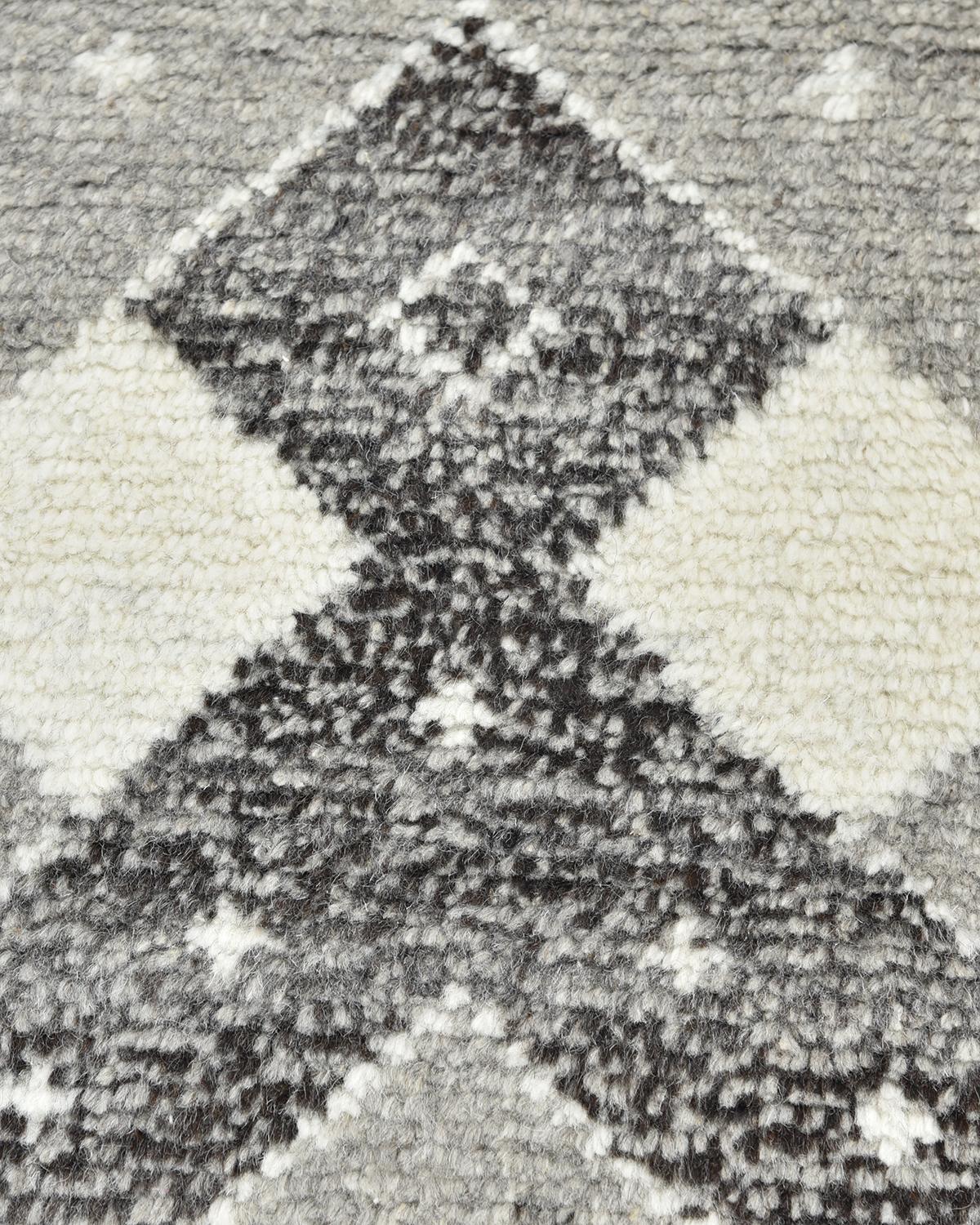 Indian Solo Rugs Moroccan Chevron Hand-Knotted Gray Area Rug For Sale