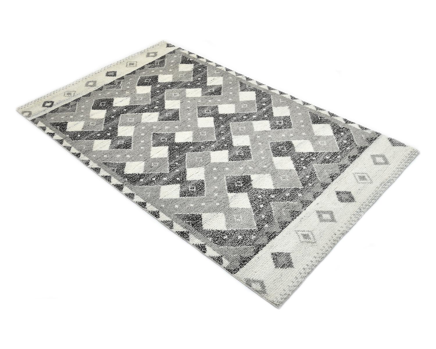 Solo Rugs Moroccan Chevron Hand-Knotted Gray Area Rug For Sale 1