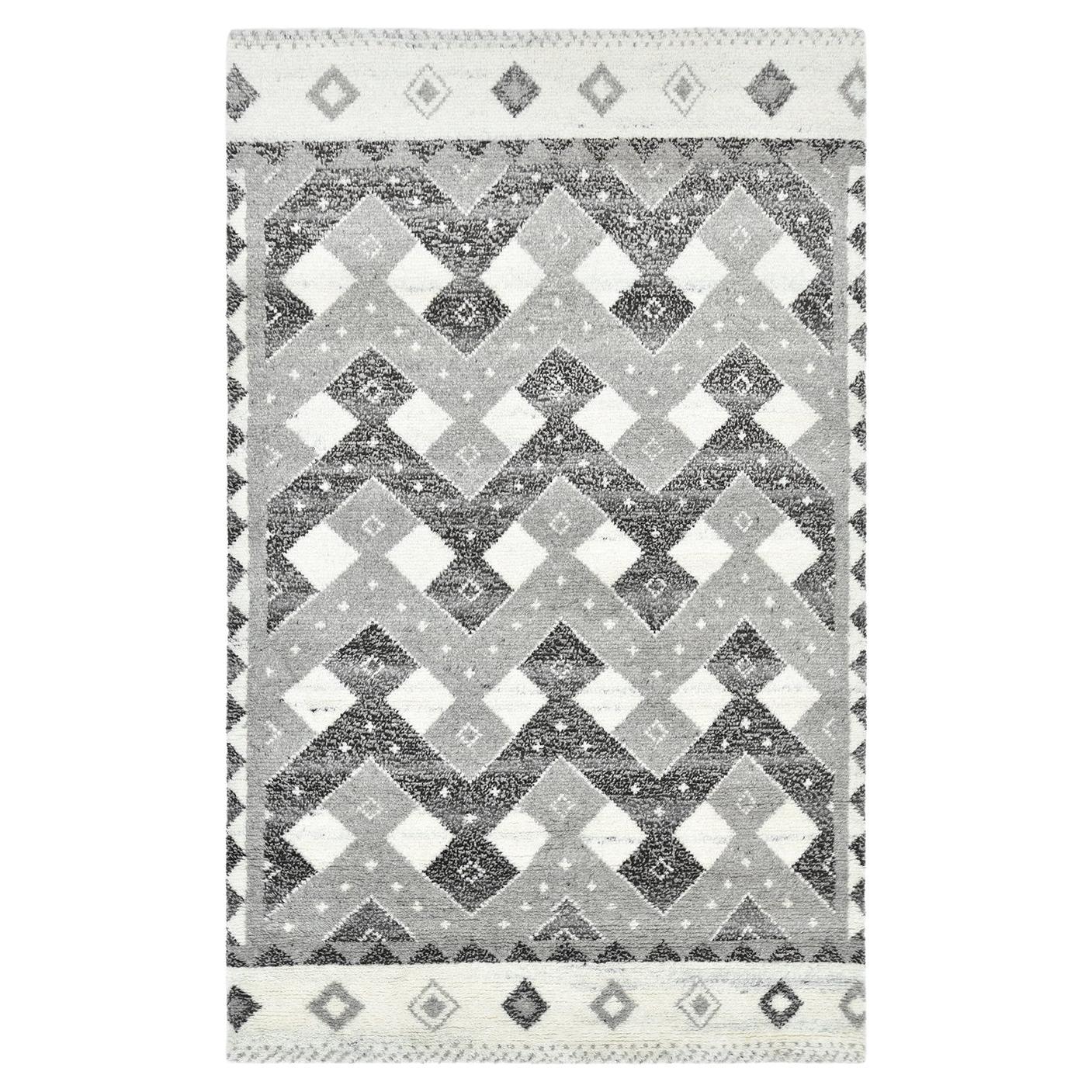 Solo Rugs Moroccan Chevron Hand-Knotted Gray Area Rug For Sale