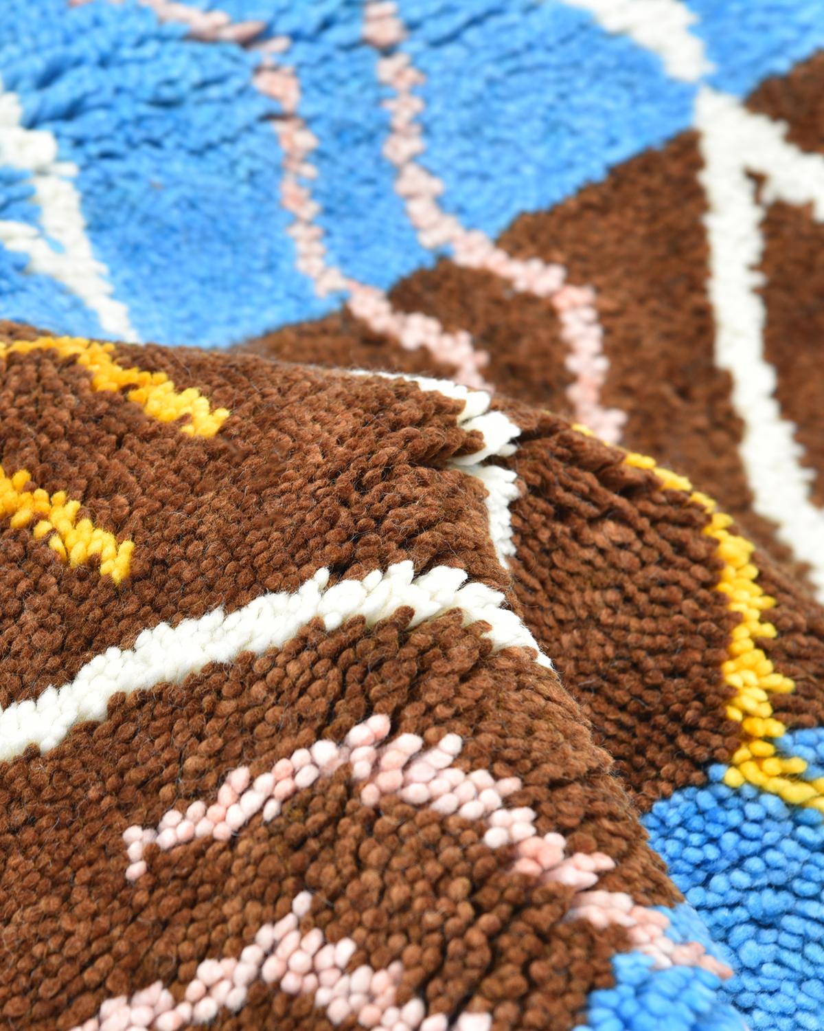 Coton Tapis marocain géométrique noué à la main bleu 5 x 8 tapis en vente