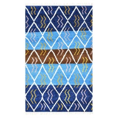 Marokkanischer, geometrischer, handgeknüpfter Teppich in Blau 5 x 8