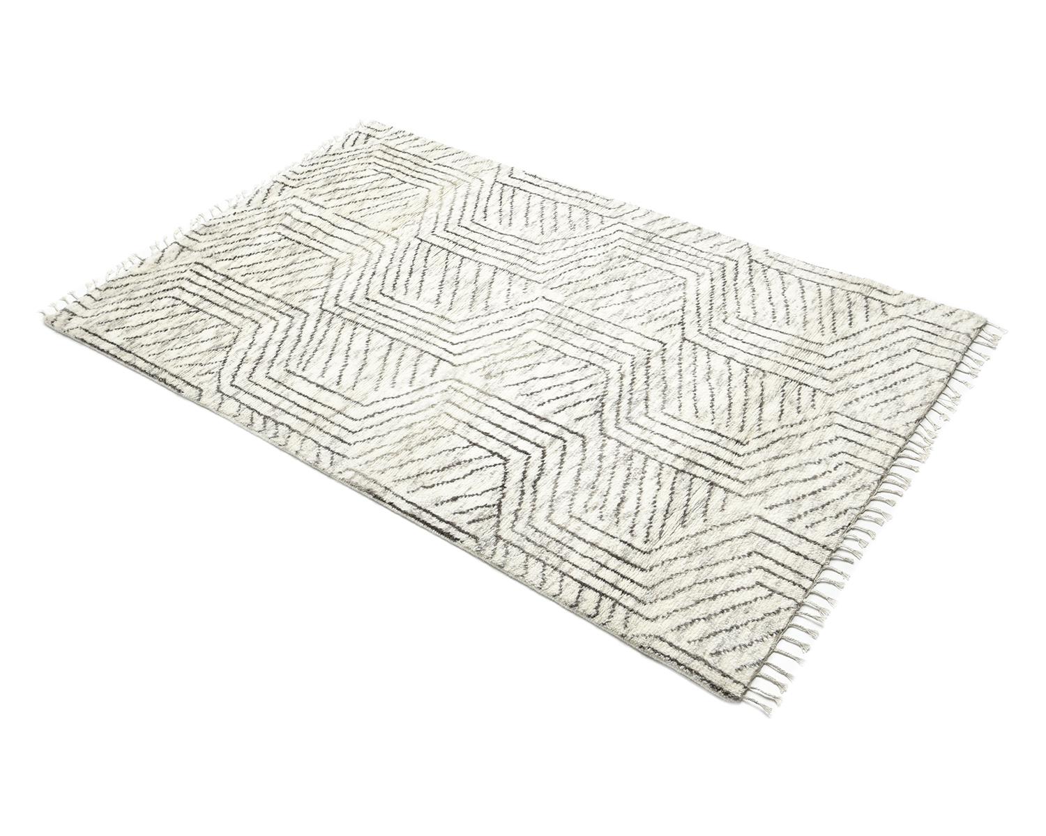 Solo Rugs Moroccan Geometric Hand Knotted Ivory Area Rug For Sale 1