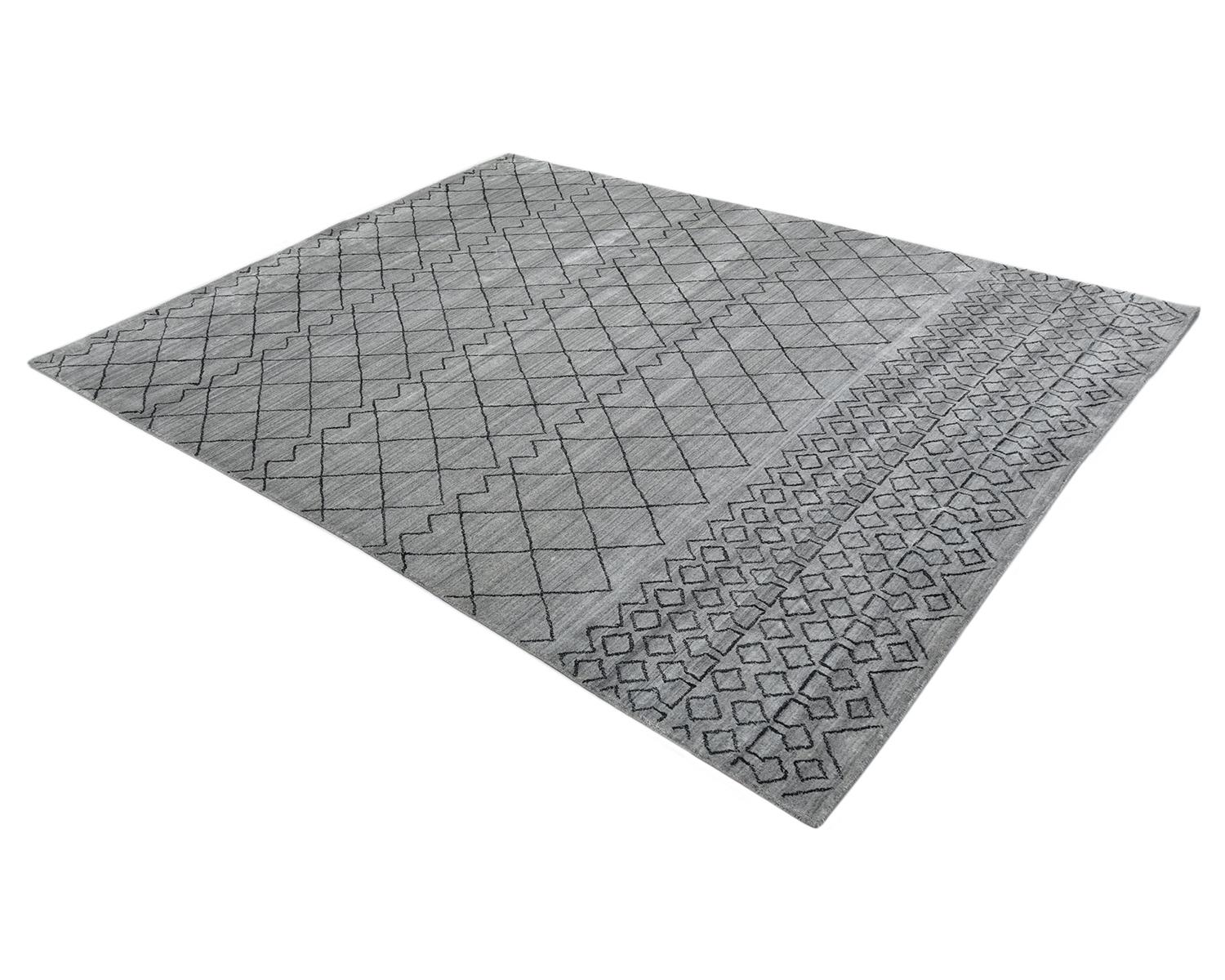Solo Rugs Moroccan Geometric Hand Loomed Light Gray Area Rug For Sale 1