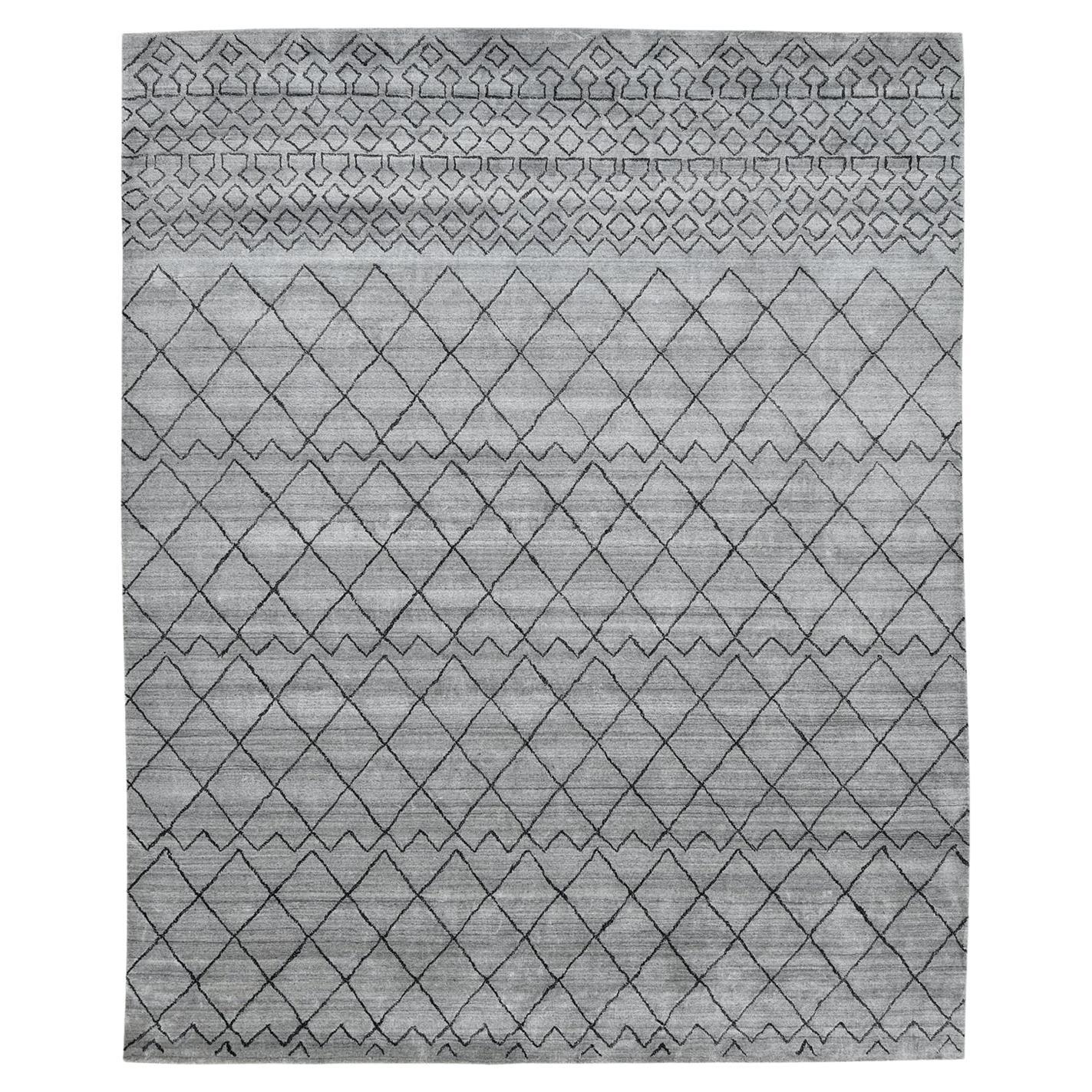Solo Rugs Moroccan Geometric Hand Loomed Light Gray Area Rug For Sale