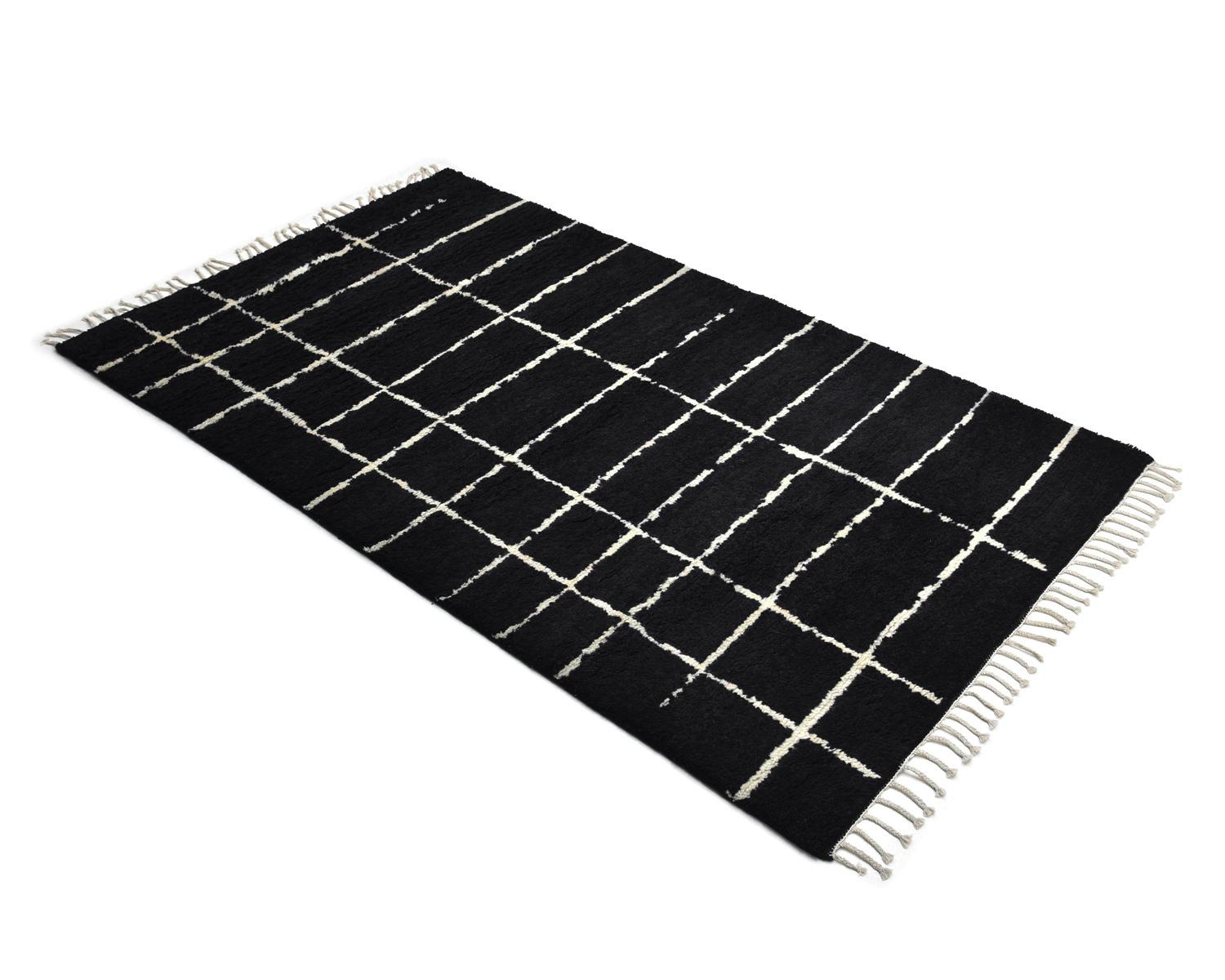Solo Rugs Moroccan Hand Knotted Black Area Rug For Sale 1