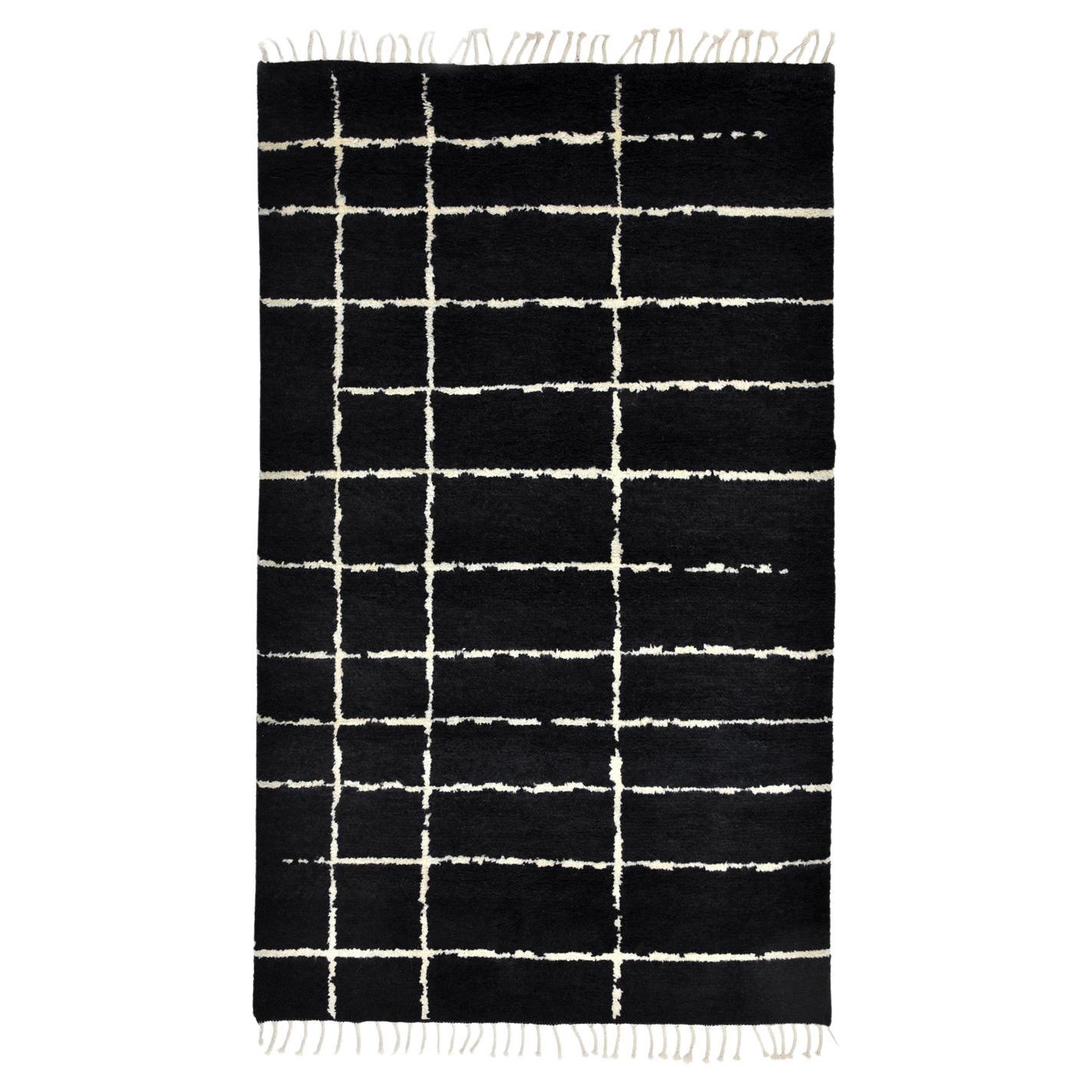 Solo Rugs Moroccan Hand Knotted Black Area Rug For Sale
