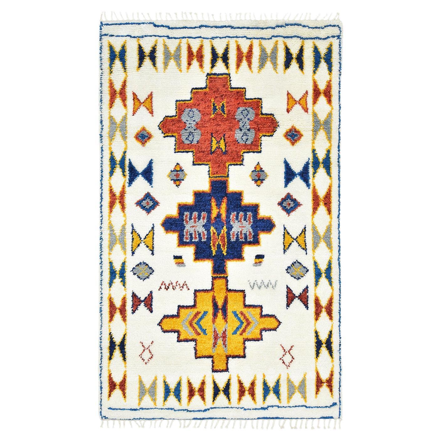 Solo Rugs Moroccan Southwestern Hand-Knotted Ivory Area Rug For Sale