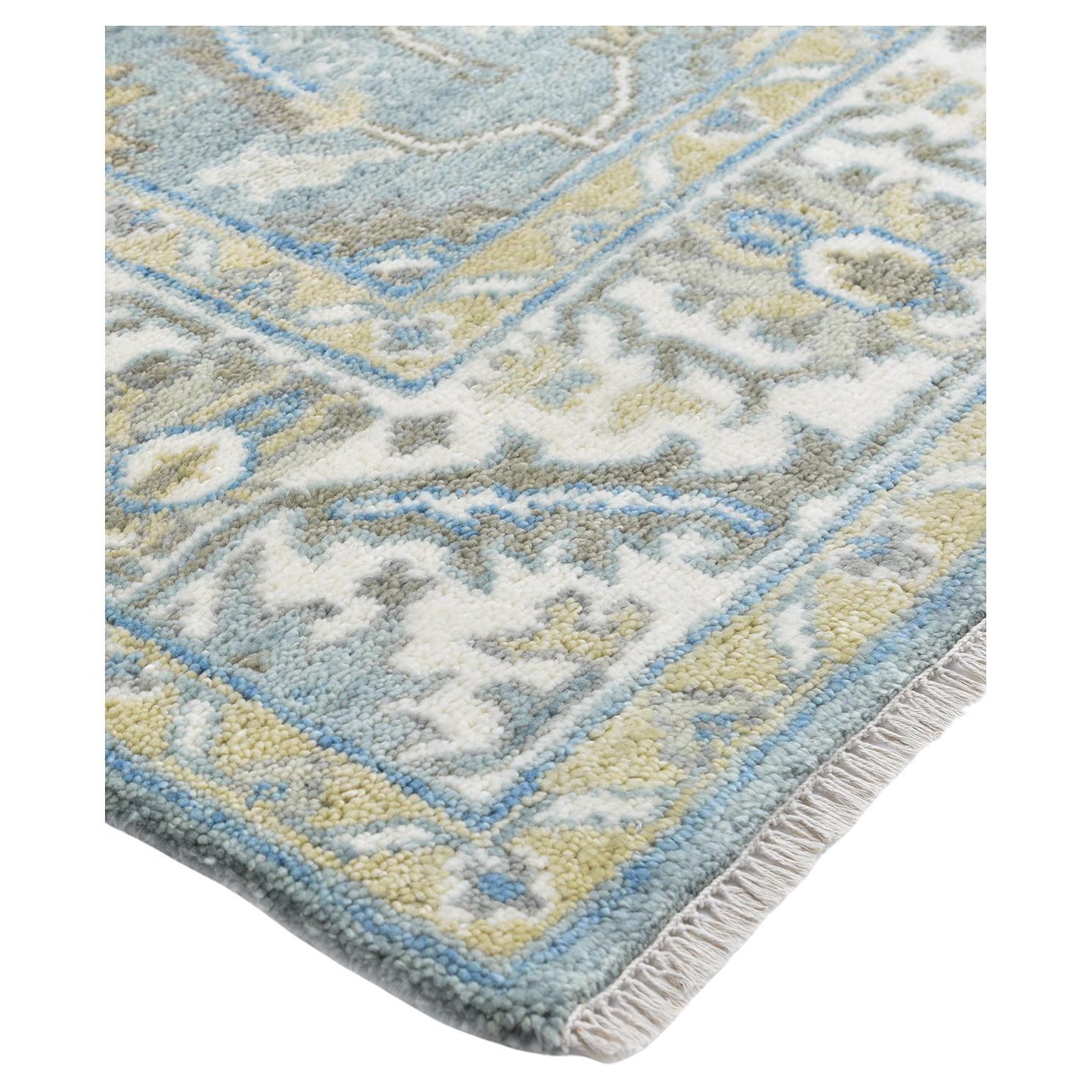 Solo Rugs Oushak Floral Hand-Knotted Blue Area Rug For Sale