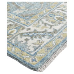 Oushak Blauer, handgeknüpfter, geblümter Teppich 8 x 10