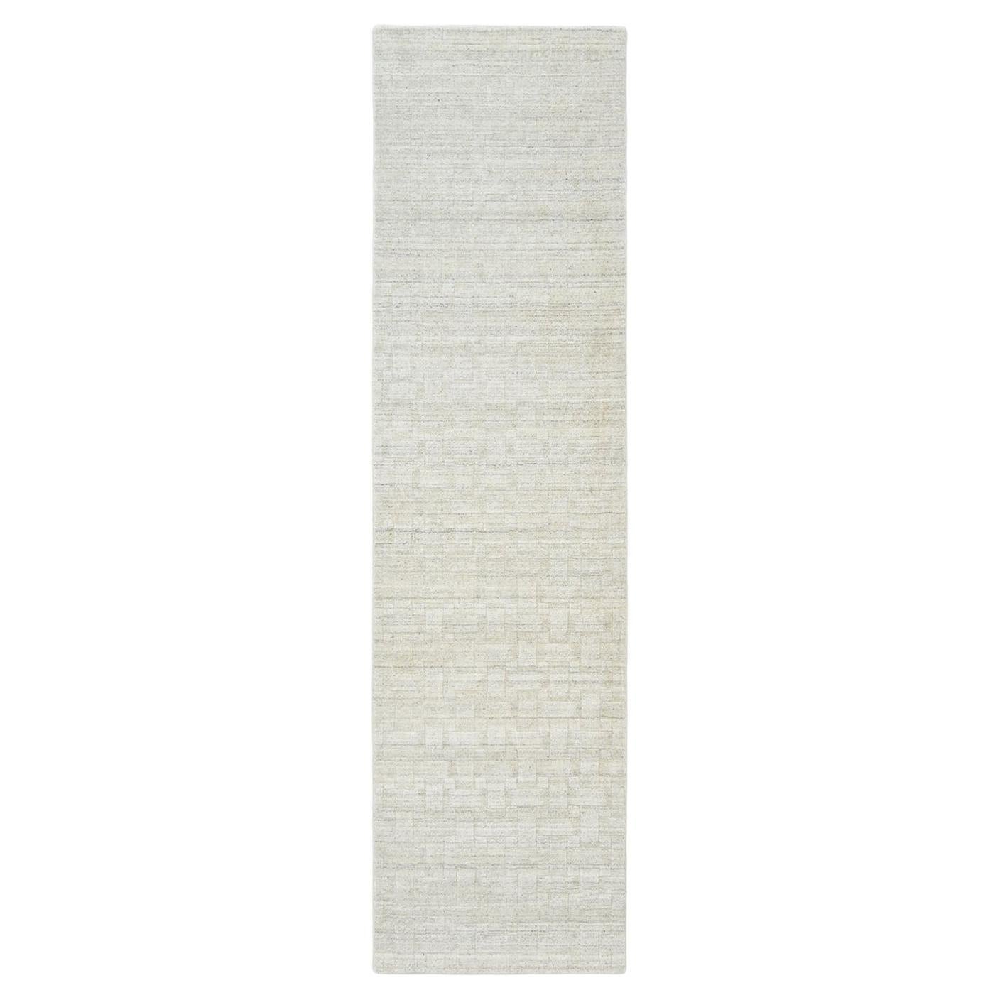 Solo Rugs Peyton Contemporary Geometric Handmade Runner Ivory For Sale
