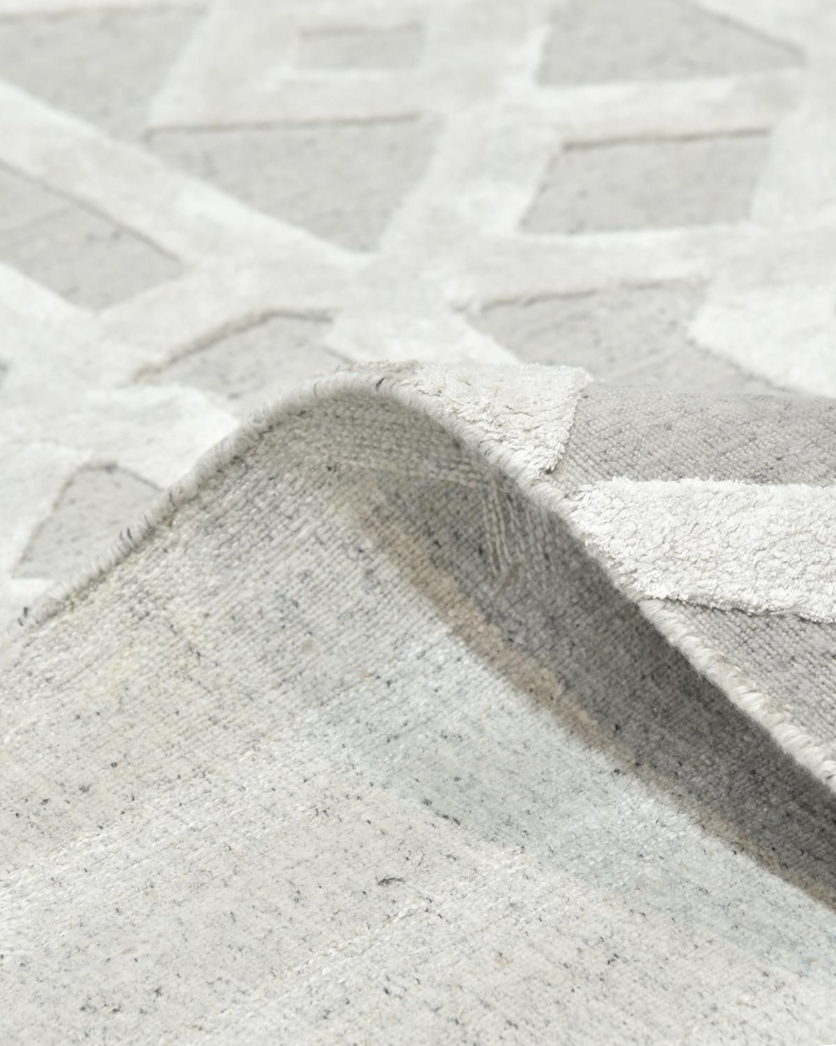 Solo Rugs Rae Alfombra Enrejada Contemporánea Gris hecha a mano Indio en venta