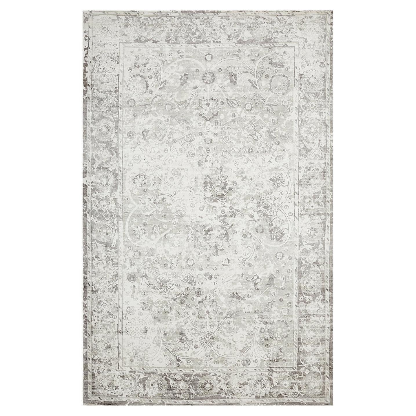 Solo Rugs Royal Contemporary Floral Handmade Area Rug Grey For Sale