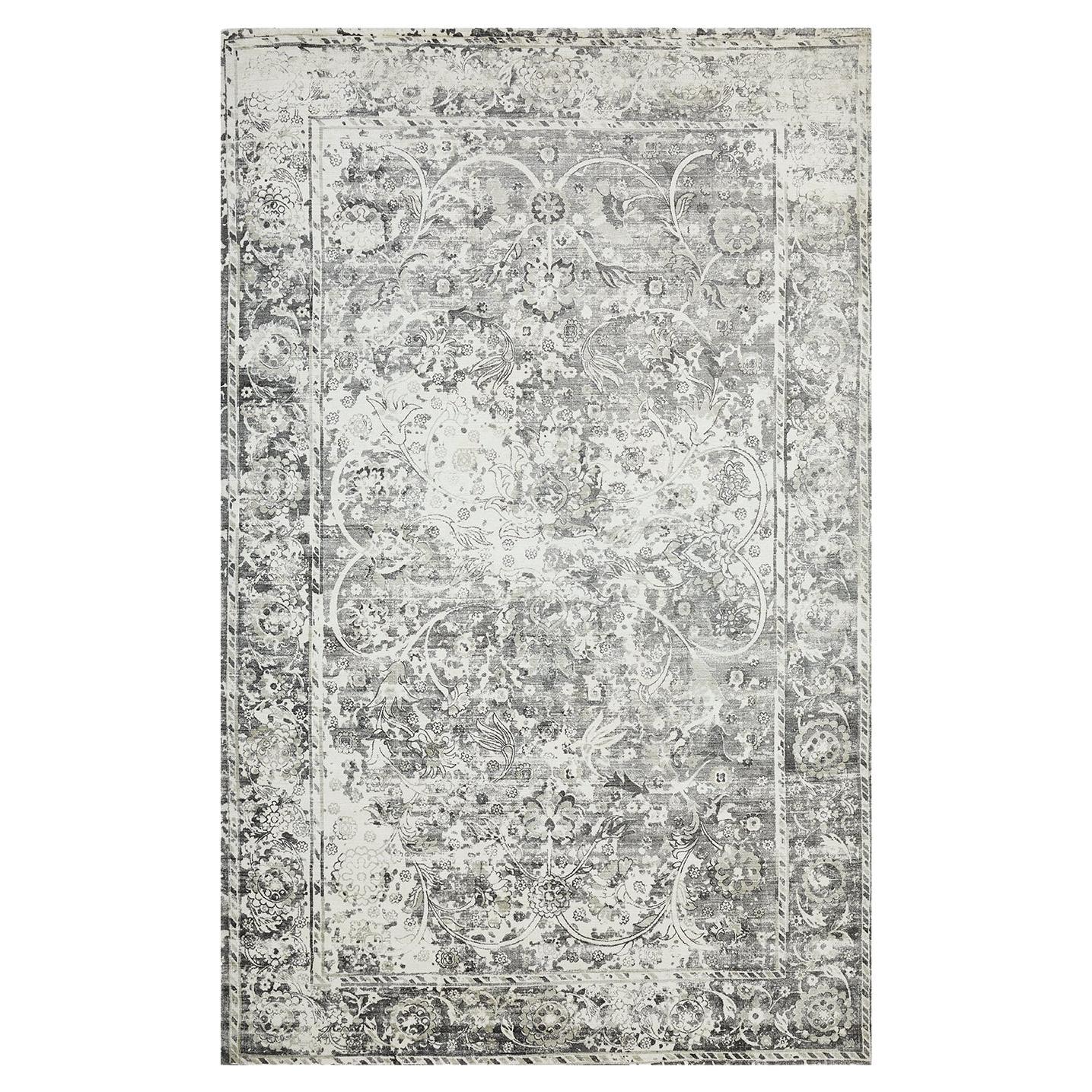 Solo Rugs Royal Contemporary Floral Handmade Area Rug Grey For Sale