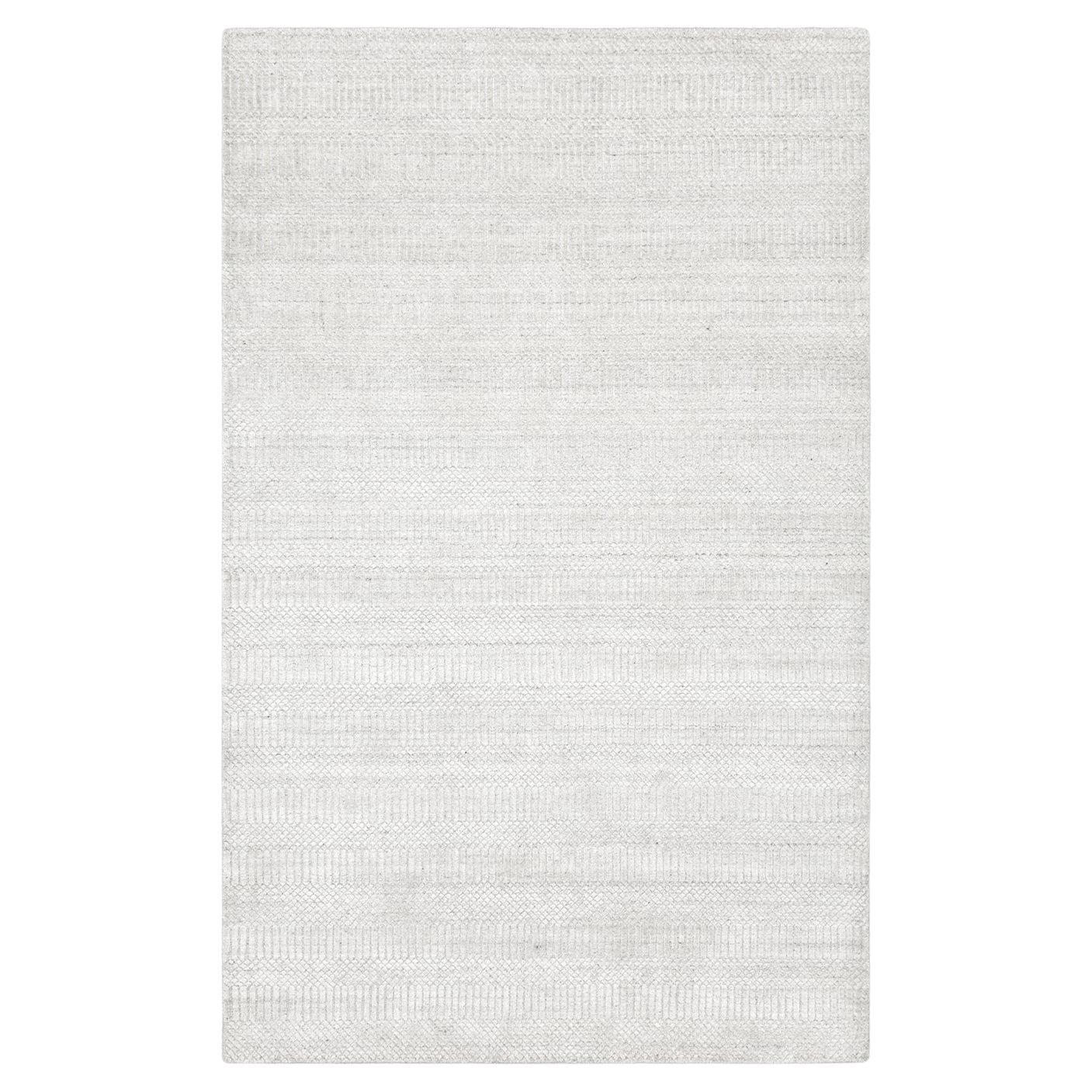 Solo Rugs Sanam Contemporary Striped Handmade Area Rug Ivory For Sale