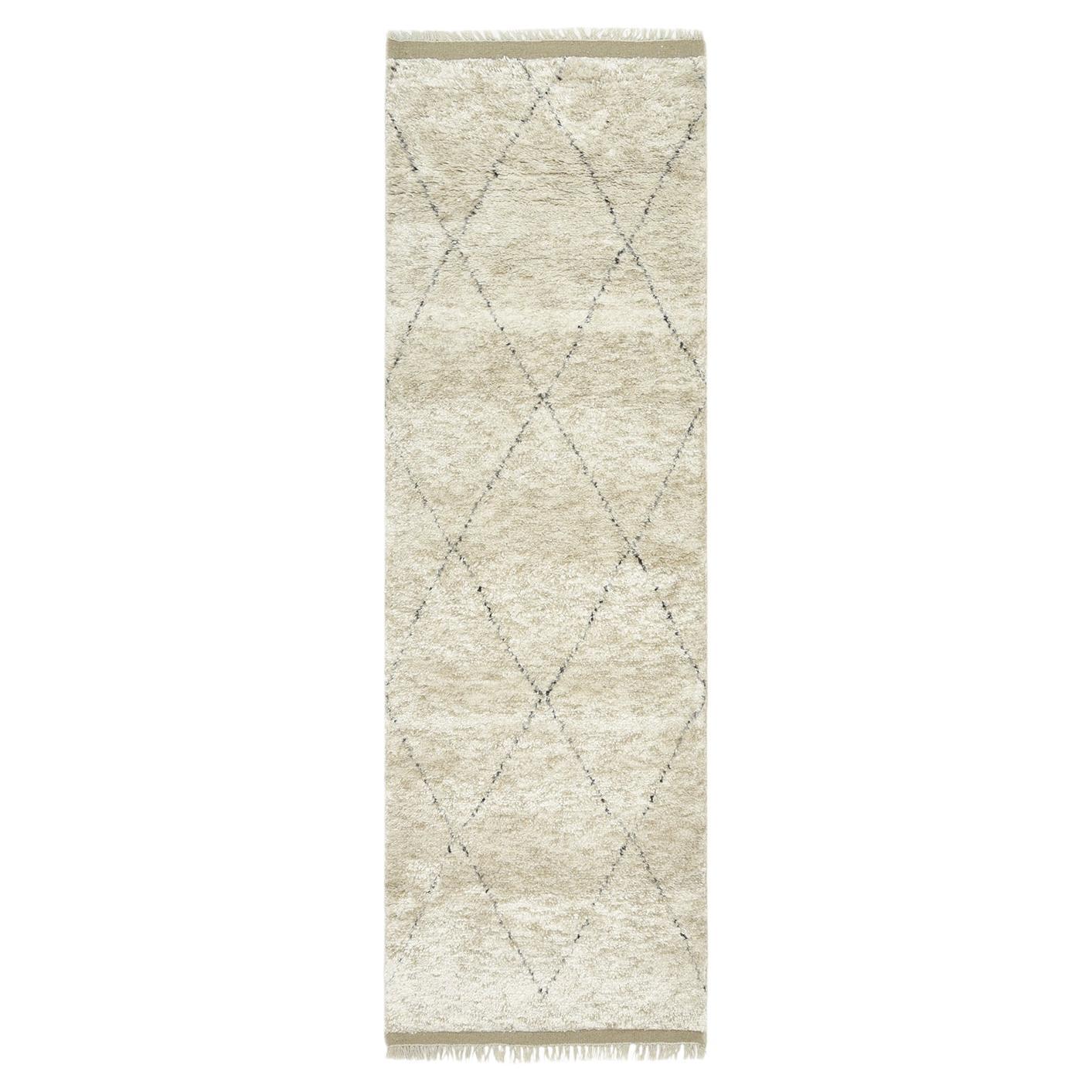 Solo Rugs Shaggy Moroccan Bohemian Moroccan Handmade Runner Ivory For Sale