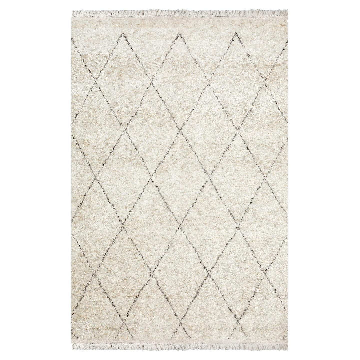Solo Rugs Shaggy Moroccan Hand-Knotted Ivory Area Rug For Sale