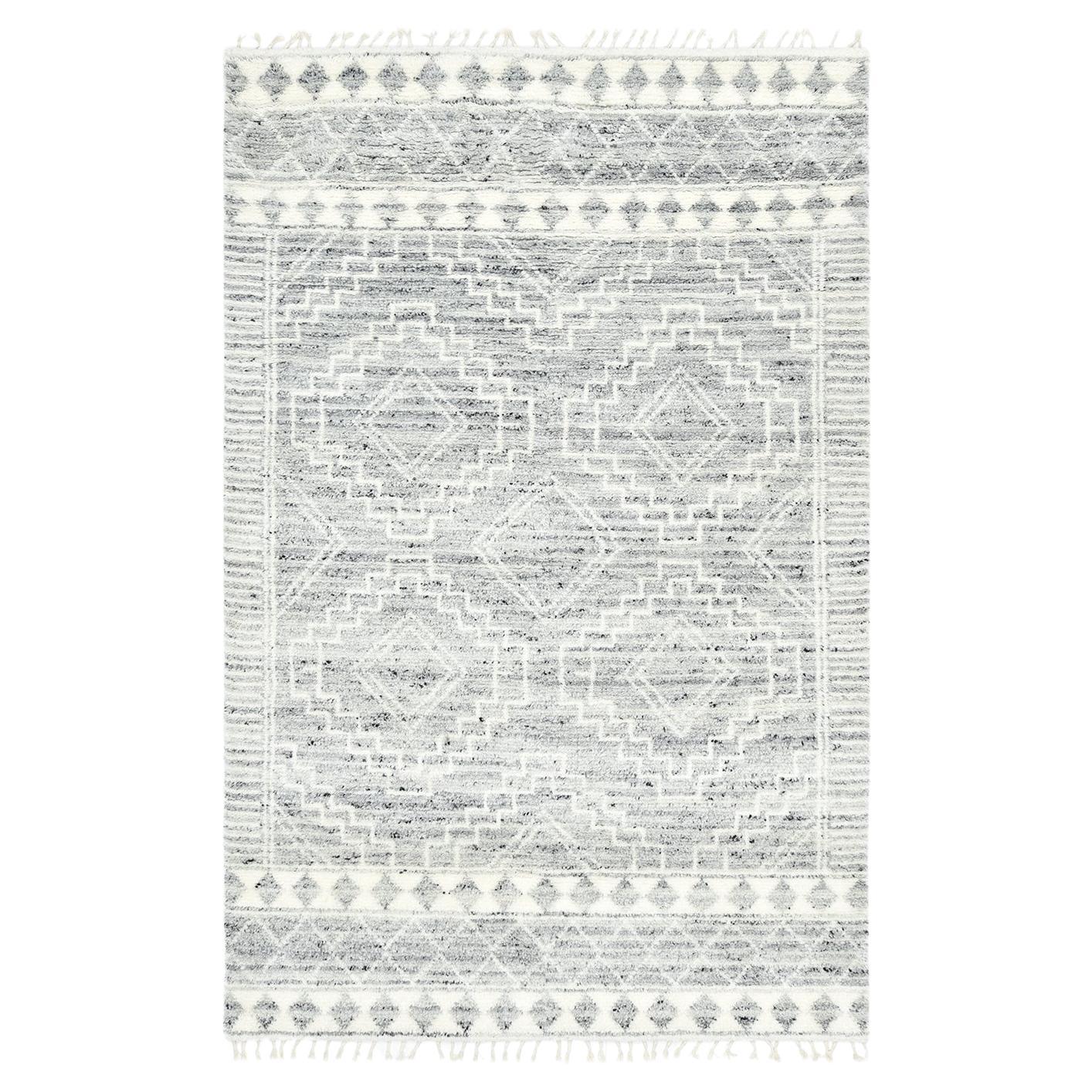 Solo Rugs Shaggy Moroccan Hand Knotted Light Gray Area Rug For Sale