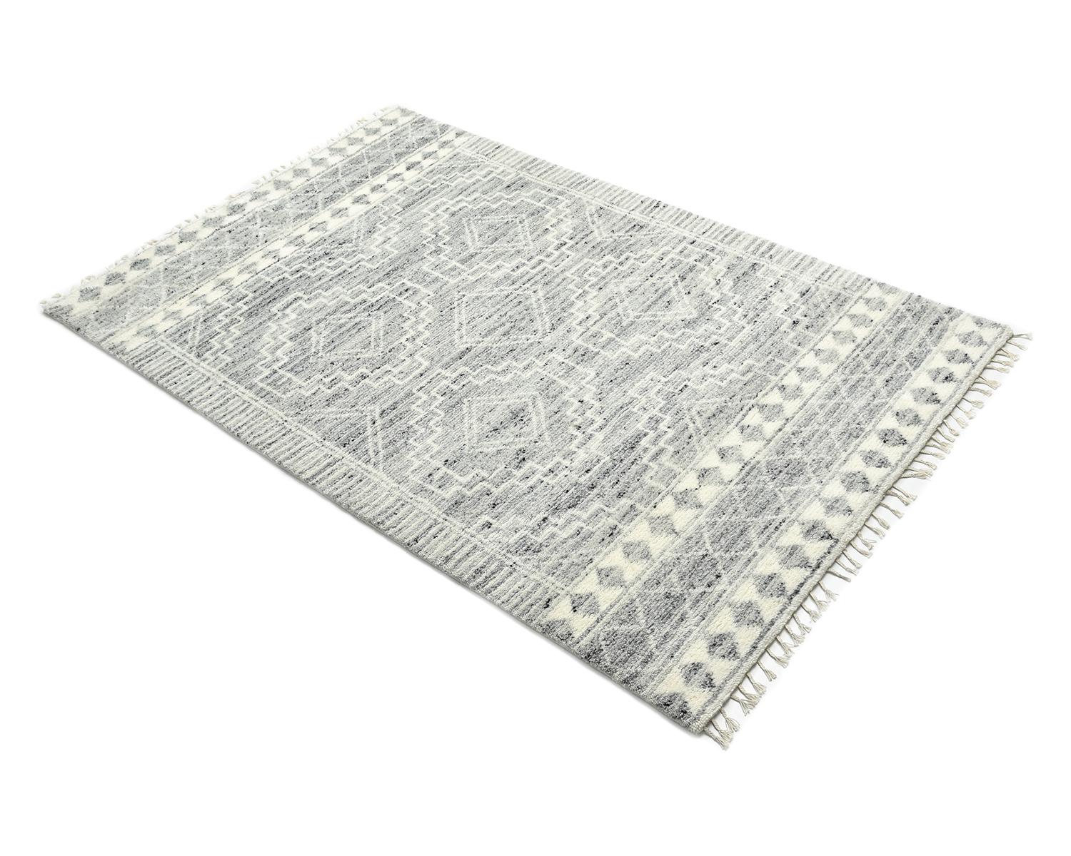 Solo Rugs Shaggy Moroccan Hand-Knotted Light Gray Area Rug For Sale 1