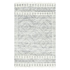 Solo Rugs Shaggy Moroccan Hand Knotted Light Gray Runner Area Rug