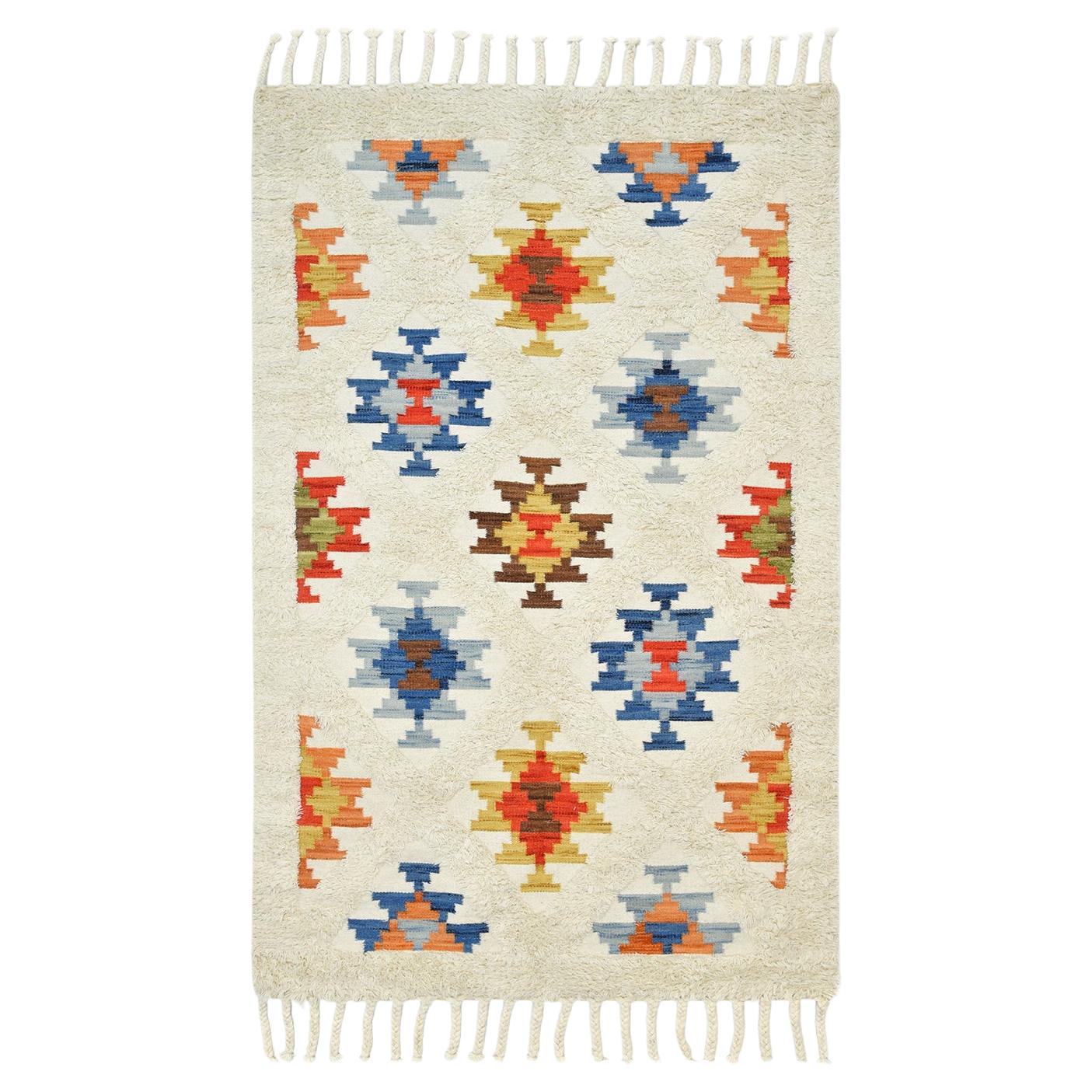 Solo Rugs Shaggy Moroccan Southwestern Hand-Knotted Ivory Area Rug For Sale