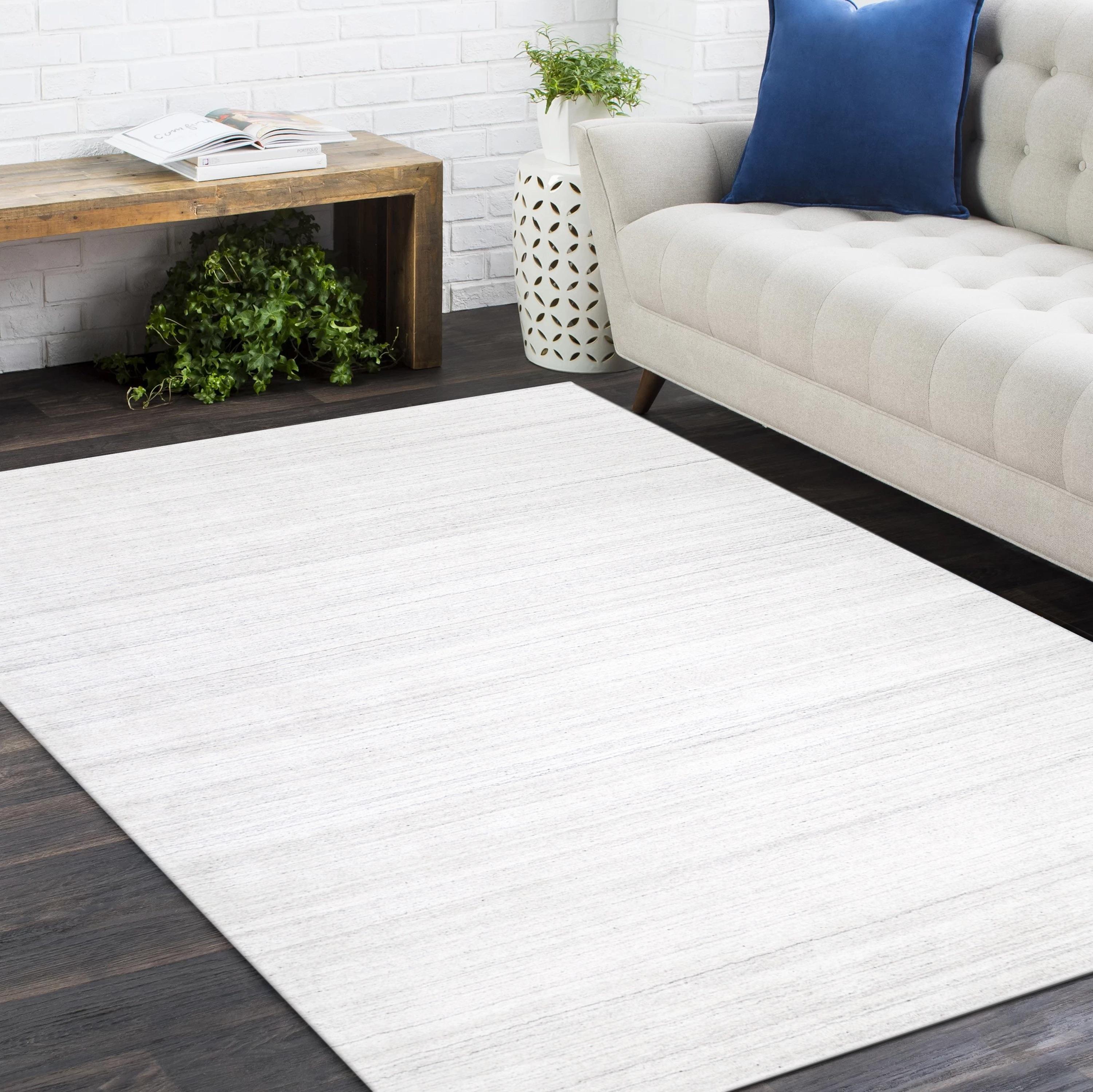 Contemporary Solid Hand Made Ivory Area Rug 8' 0