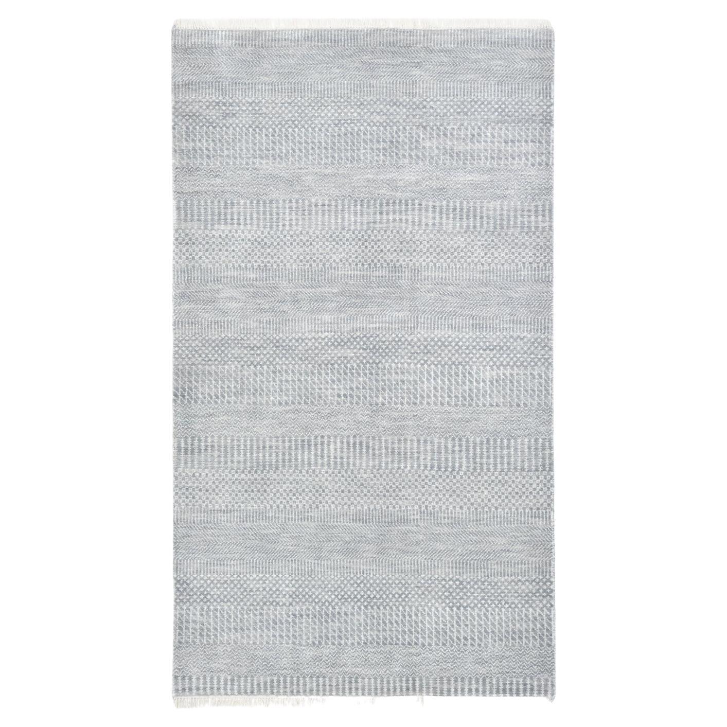 Light Blue Gray Gold Modern Abstract Hand Knotted Rug For Sale at