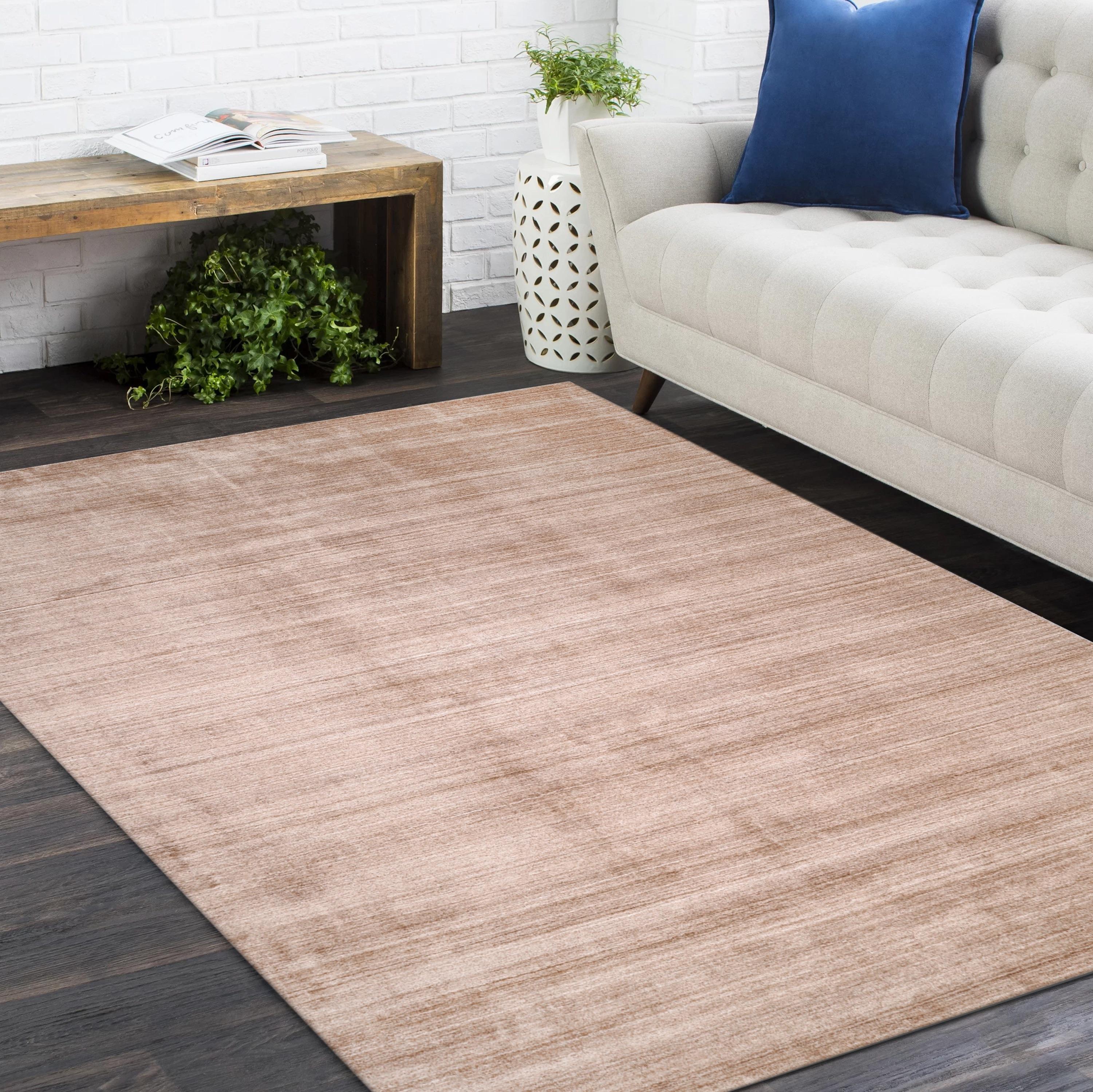 Contemporary Solid Hand Made Beige Area Rug 10' 0