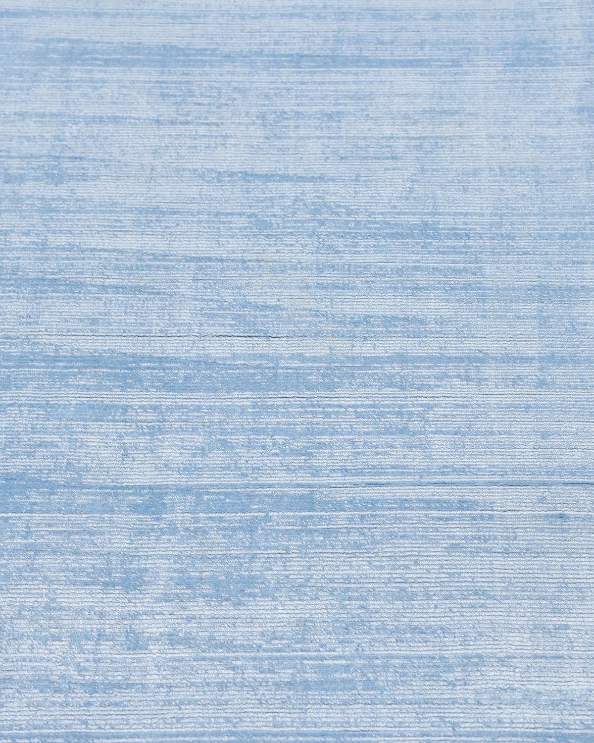 Indian Solo Rugs Solid Modern Hand Loomed Blue Area Rug For Sale