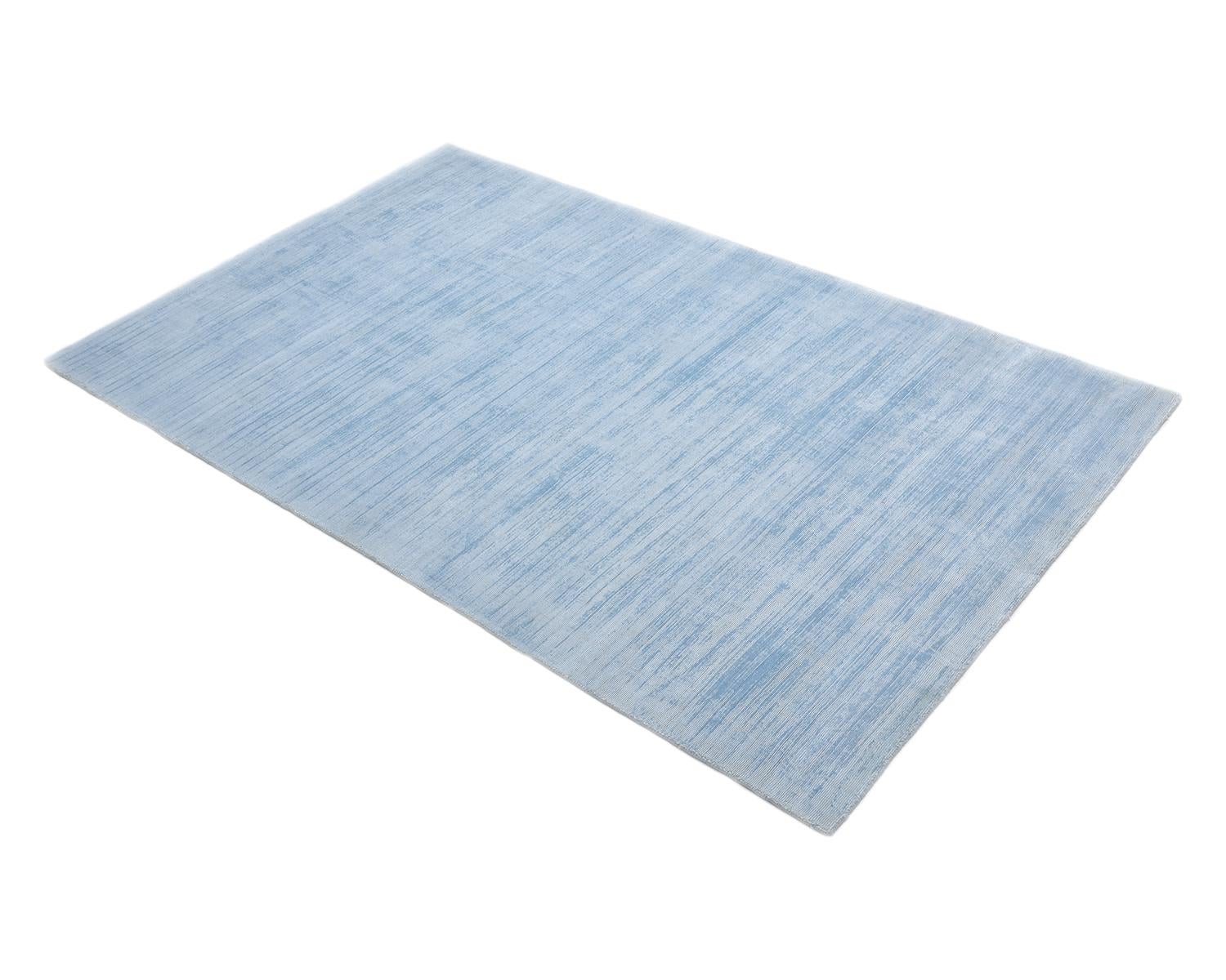 Solo Rugs Solid Modern Hand Loomed Blue Area Rug For Sale 1