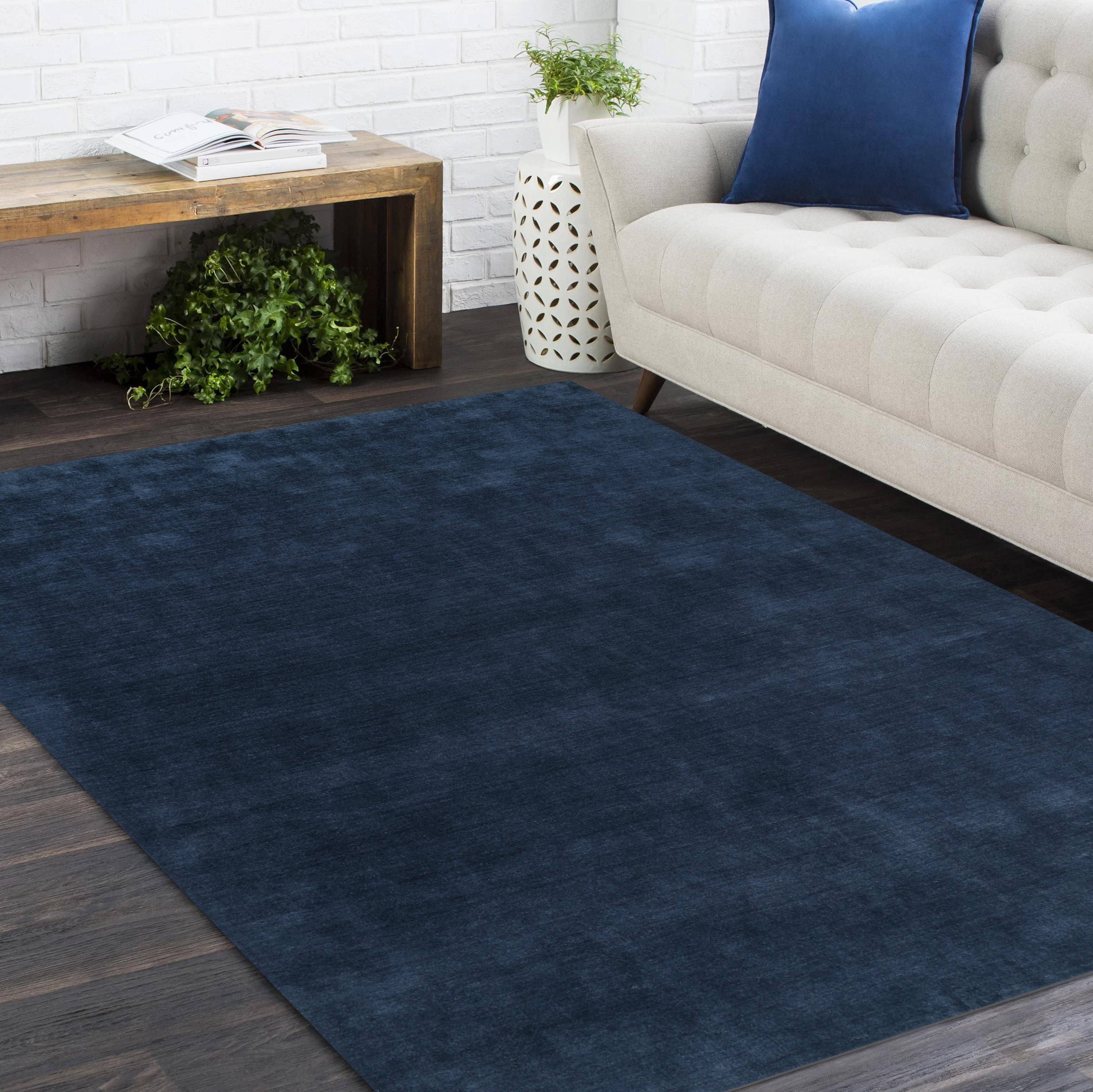 Tapis de sol Contemporary Solid Hand Made Blue 8' 0
