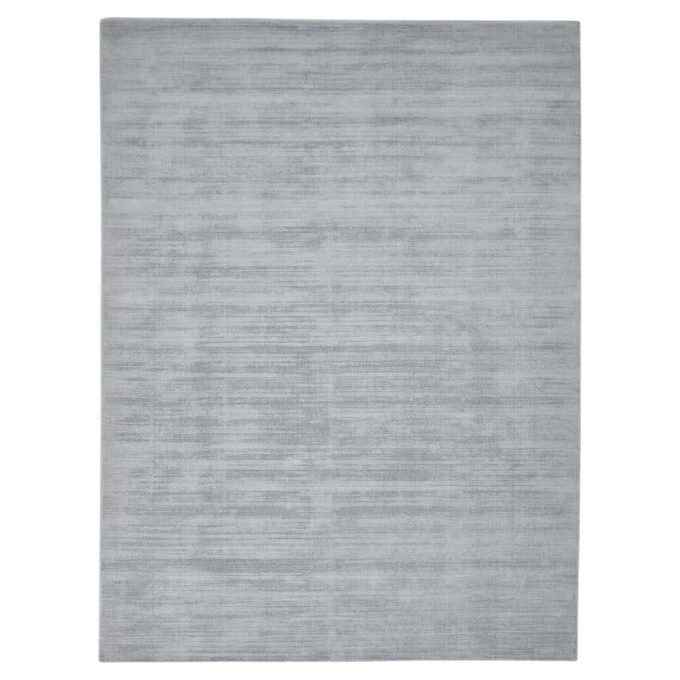 Contemporary Tonal Taupe Gray Hand-Loomed Bamboo Silk Solid Grey Rug in ...