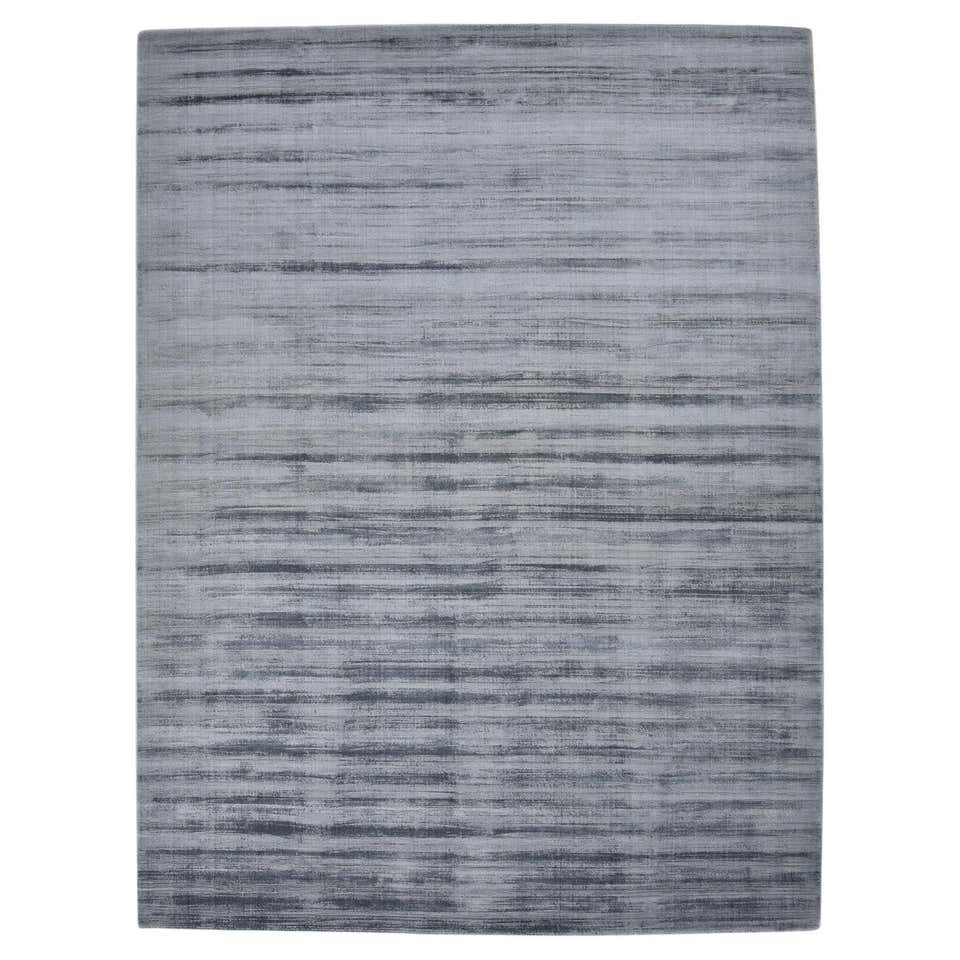Contemporary Tonal Taupe Gray Hand-Loomed Bamboo Silk Solid Grey Rug in ...