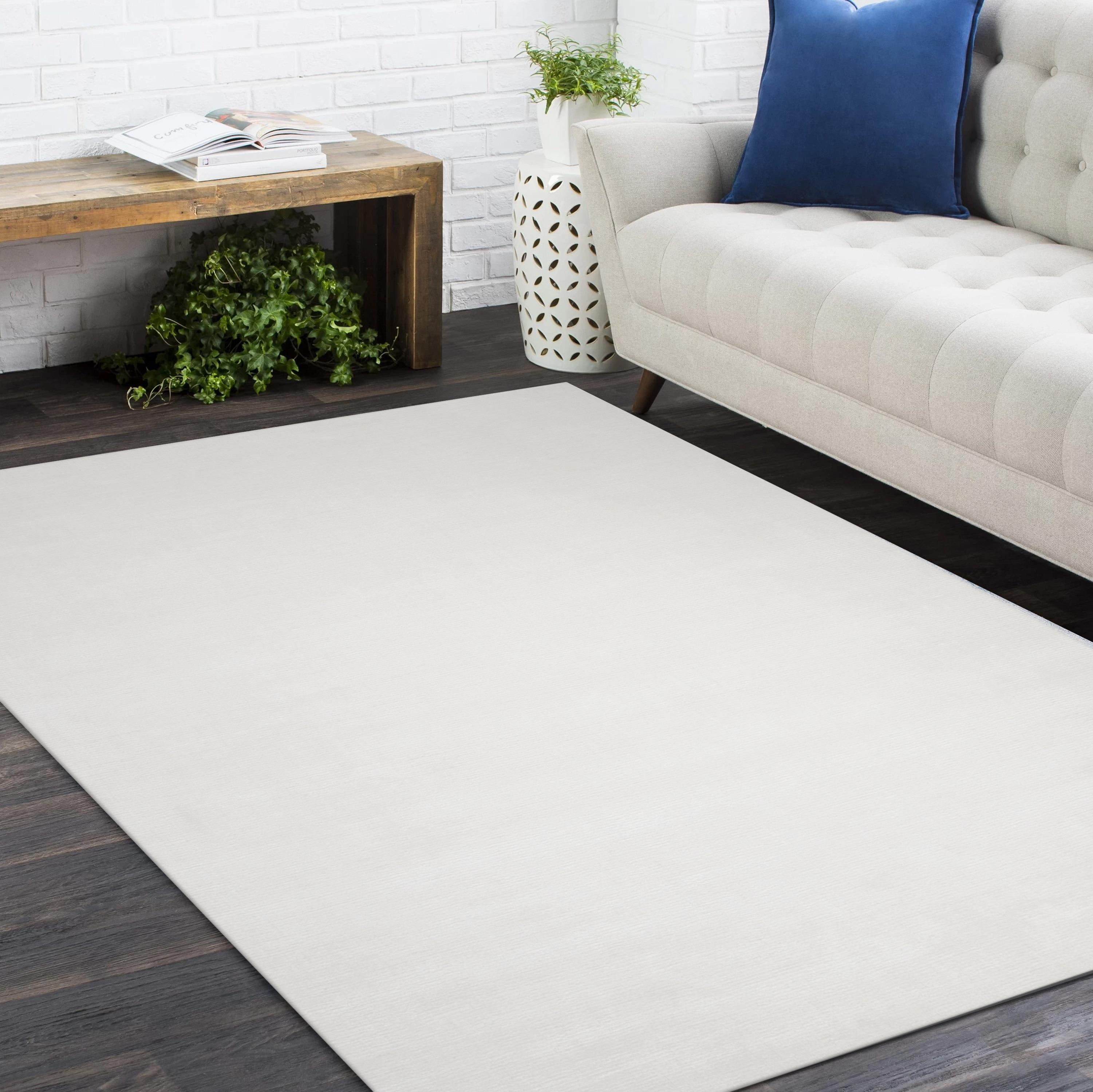 Contemporary Solid Hand Made Ivory Area Rug 8' 0