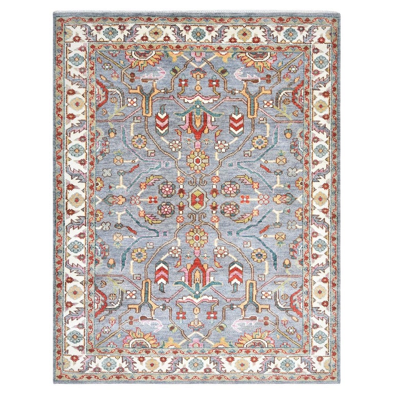 Solo Rugs Transitional Floral Hand Knotted Gray Area Rug For Sale at ...